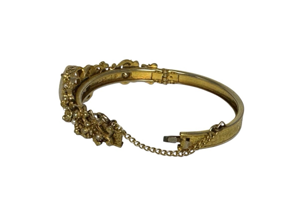 Vintage Florenza Gold Tone Cameo Hinged Bracelet Signed