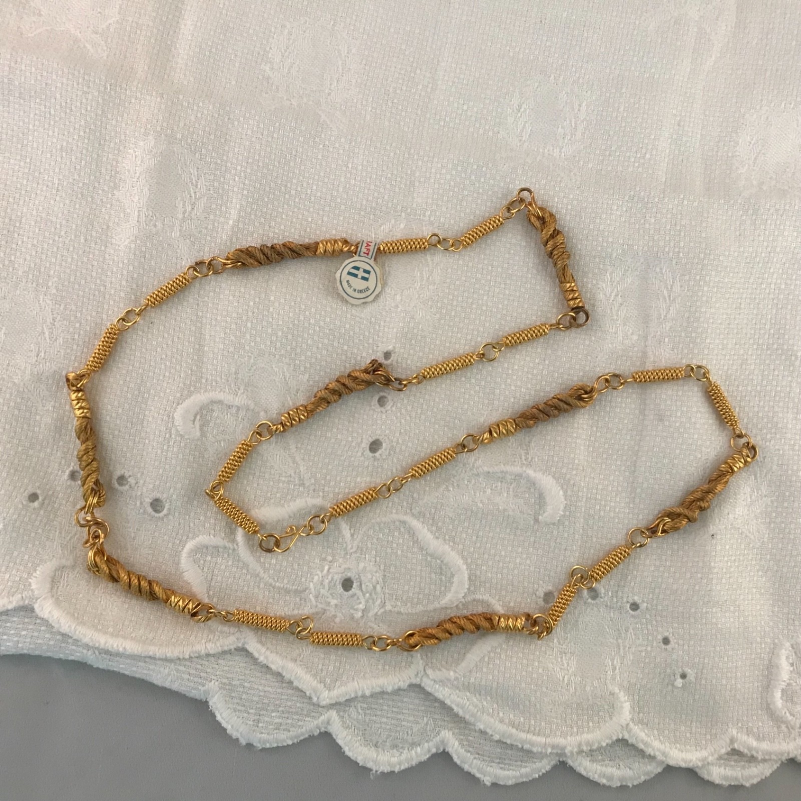 1970’s Handmade Greek Gold Plated Wire Wrapped Necklace NOS