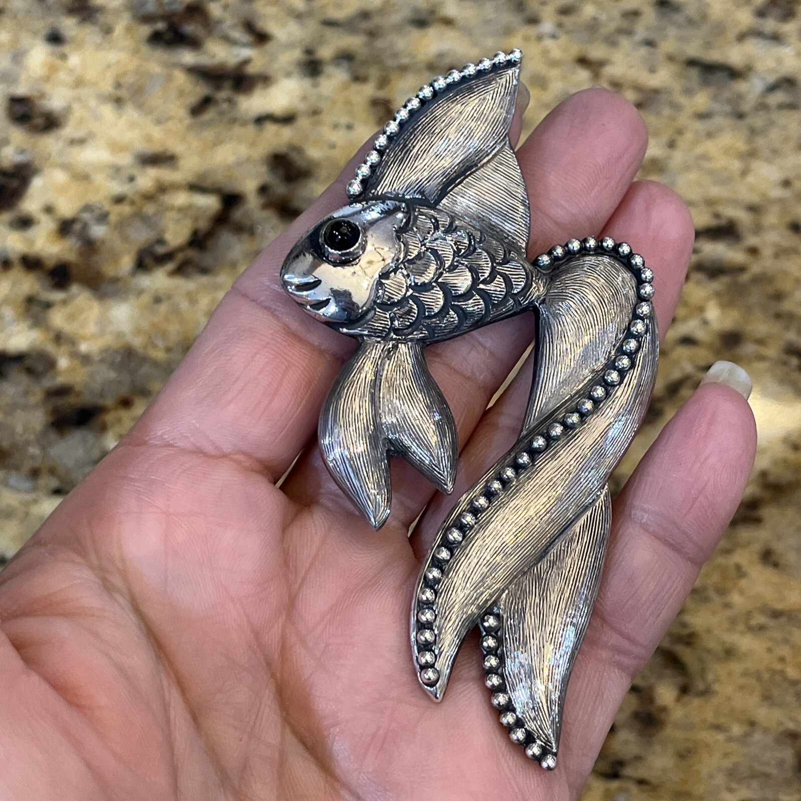 Vintage Los Castillo Sterling Silver Fish Brooch