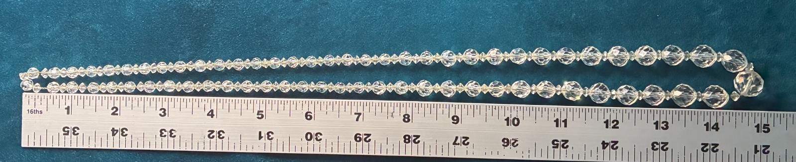 Vintage Beaded Necklace Faceted Graduated Crystal on Chain Long Circa 1920s 30″
