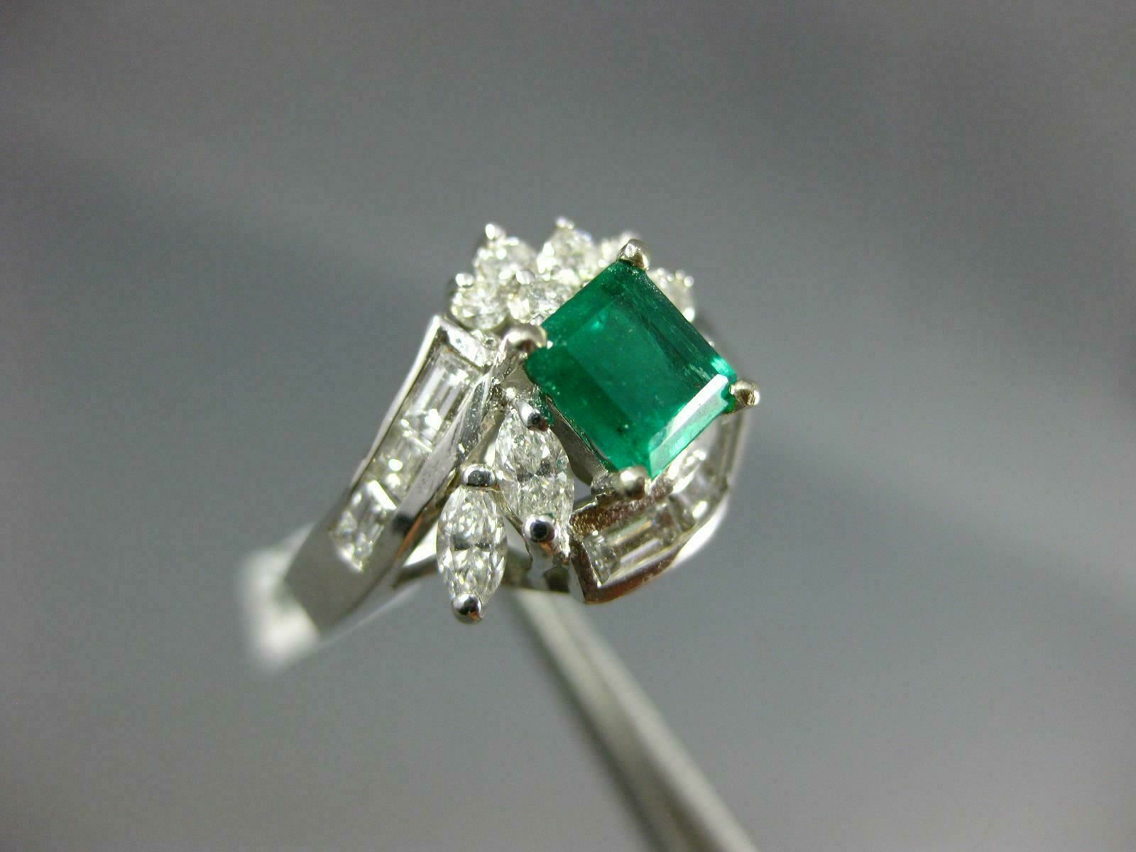 ESTATE 1.53CT DIAMOND & AAA EMERALD 14KT WHITE GOLD BAGUETTE ENGAGEMENT RING 121