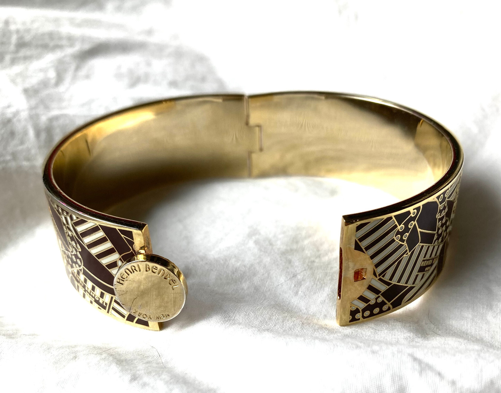 Henri Bendel Hinged Silver Wide Cuff Bangle Bracelet