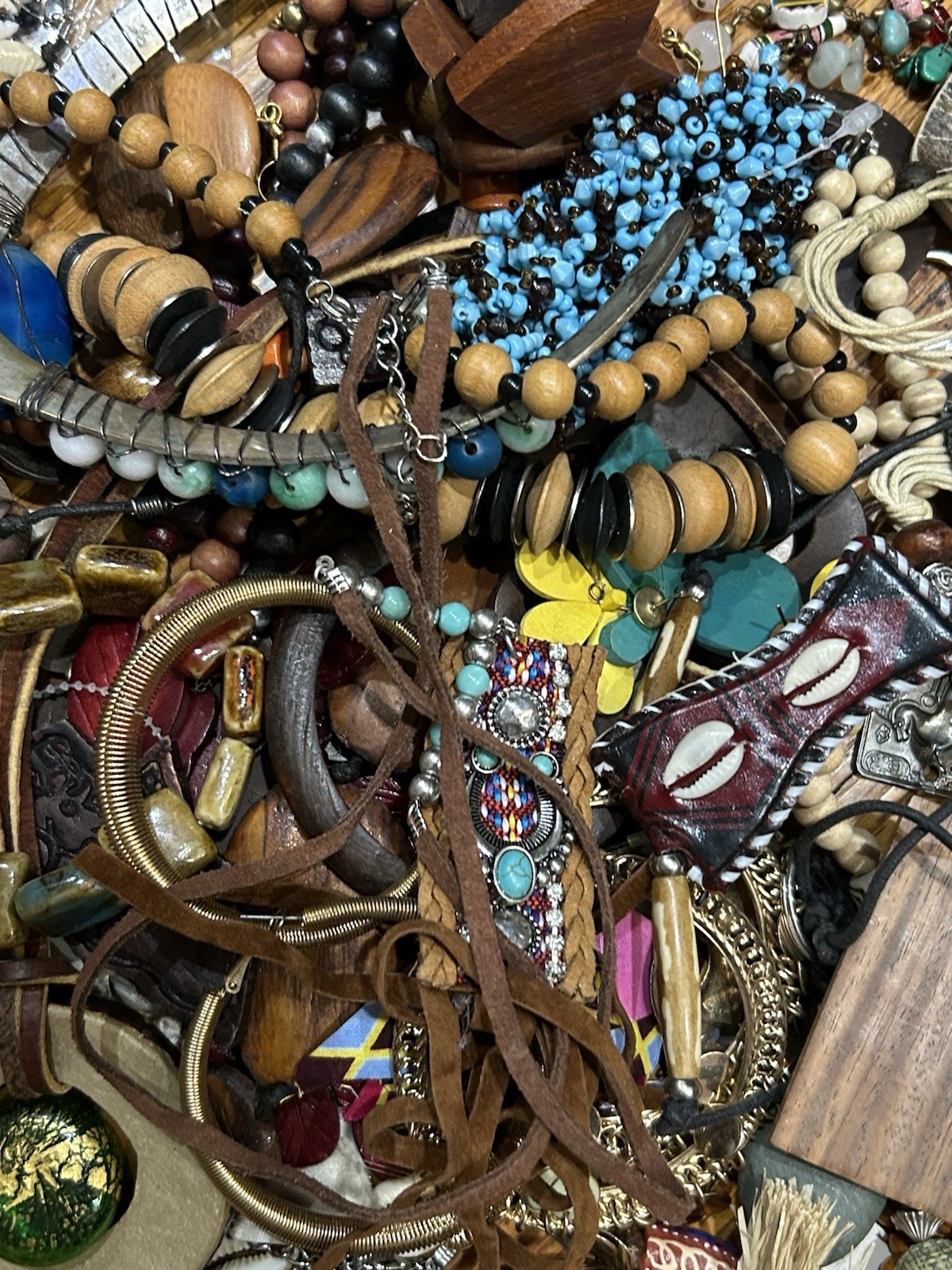 BOHO ETHNIC JEWELRY VARIETY NECKLACES EARRINGS BRACELETS LOT APPROXIMATELY 2 LBS