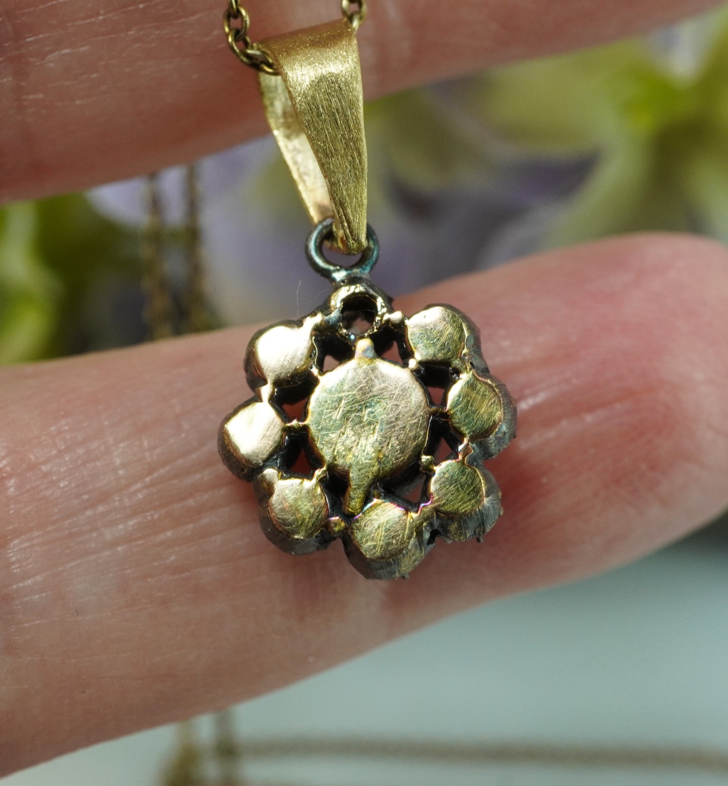 Georgian Antique Old European Rose Square Diamond Pendant 18K 14K Gold Silver