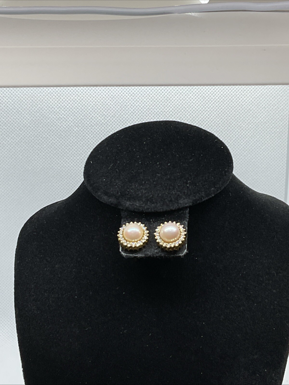 VINTAGE HANDMADE Solid 12K Yellow Gold Pearl & Diamond HALO Style STUD Earrings