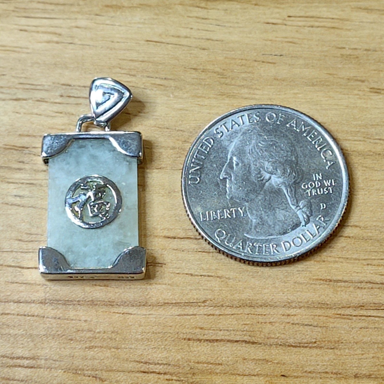 Vintage Chinese Lucky Pendant Jadeite Jade Sterling Silver Dee Berkley DBJ