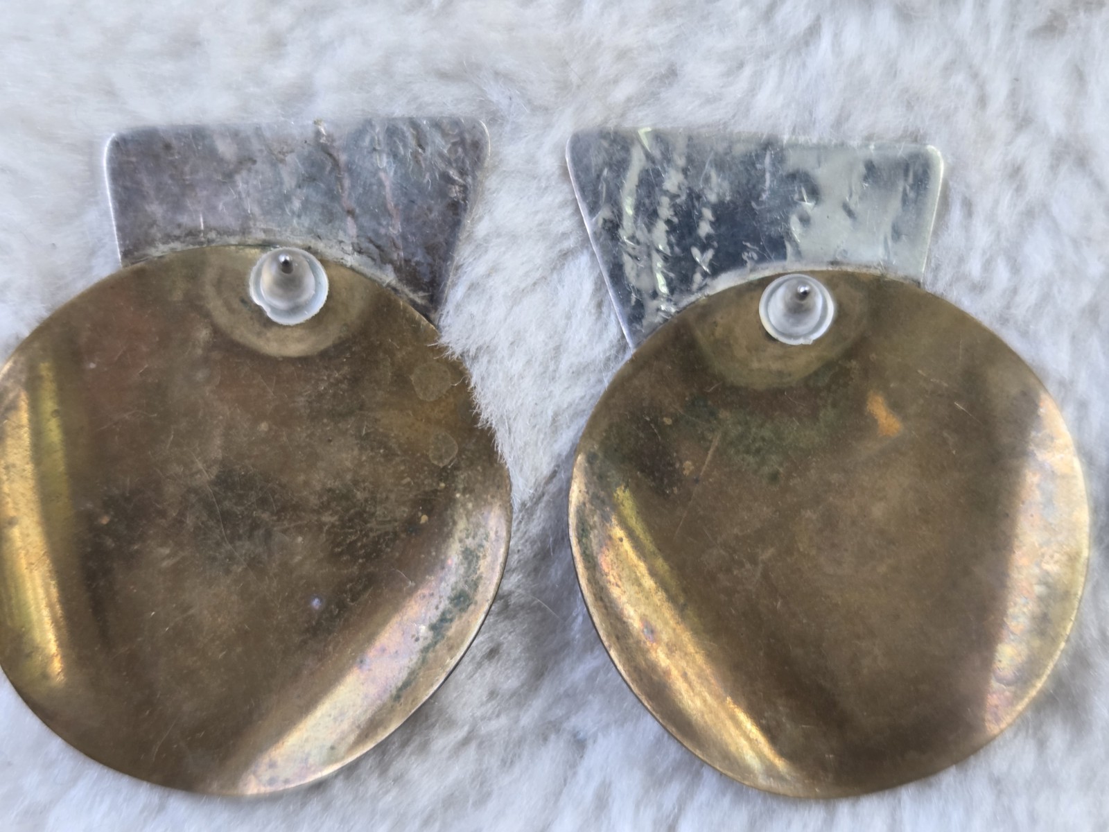 🖤Vintage Modernist Sterling Silver Brass Mixed Metal Abstract Gallery Earrings