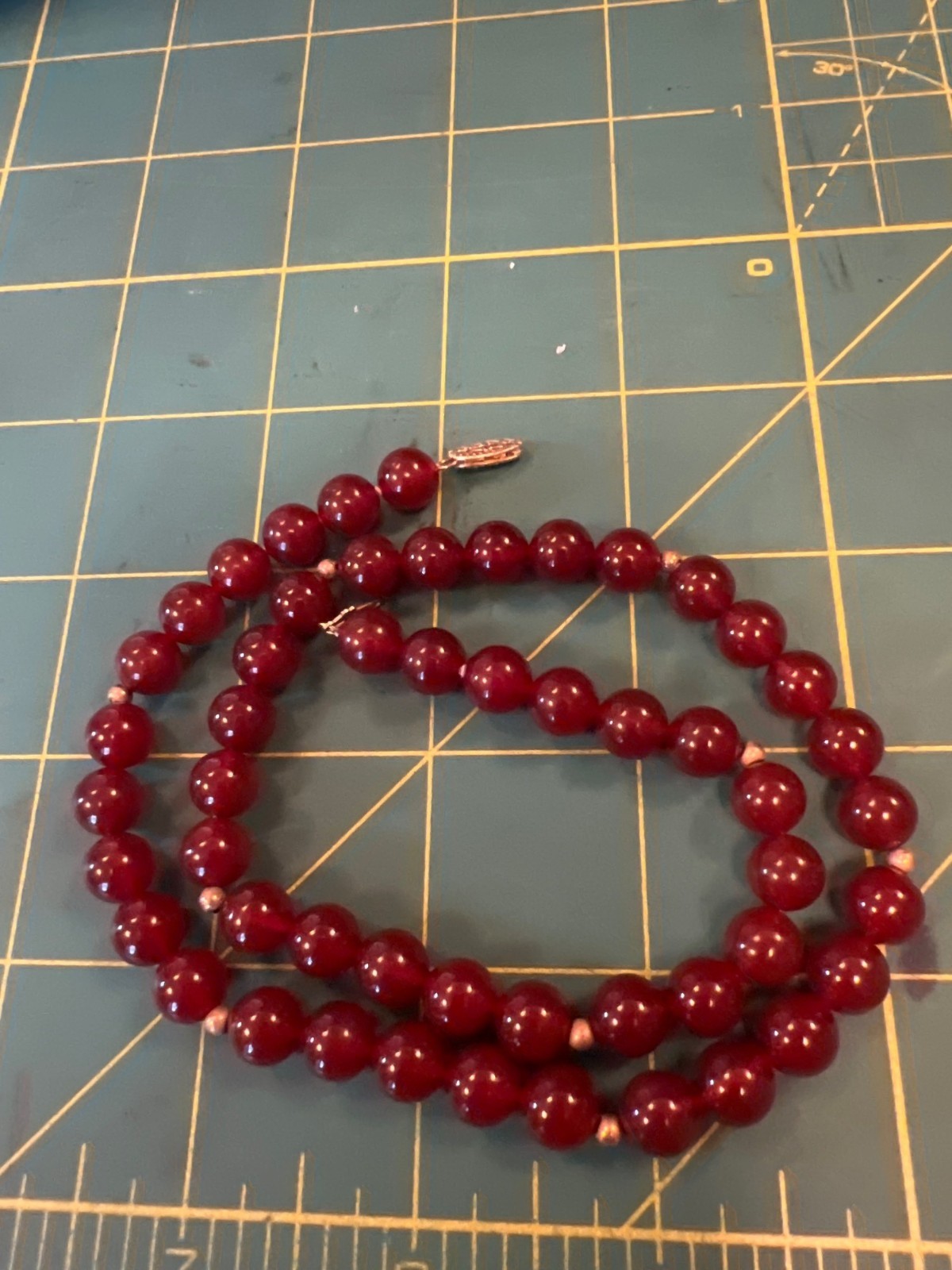 Vintage Red Beaded Necklace Carnelian ? Gold Accents 10k Safety Clasp Closure