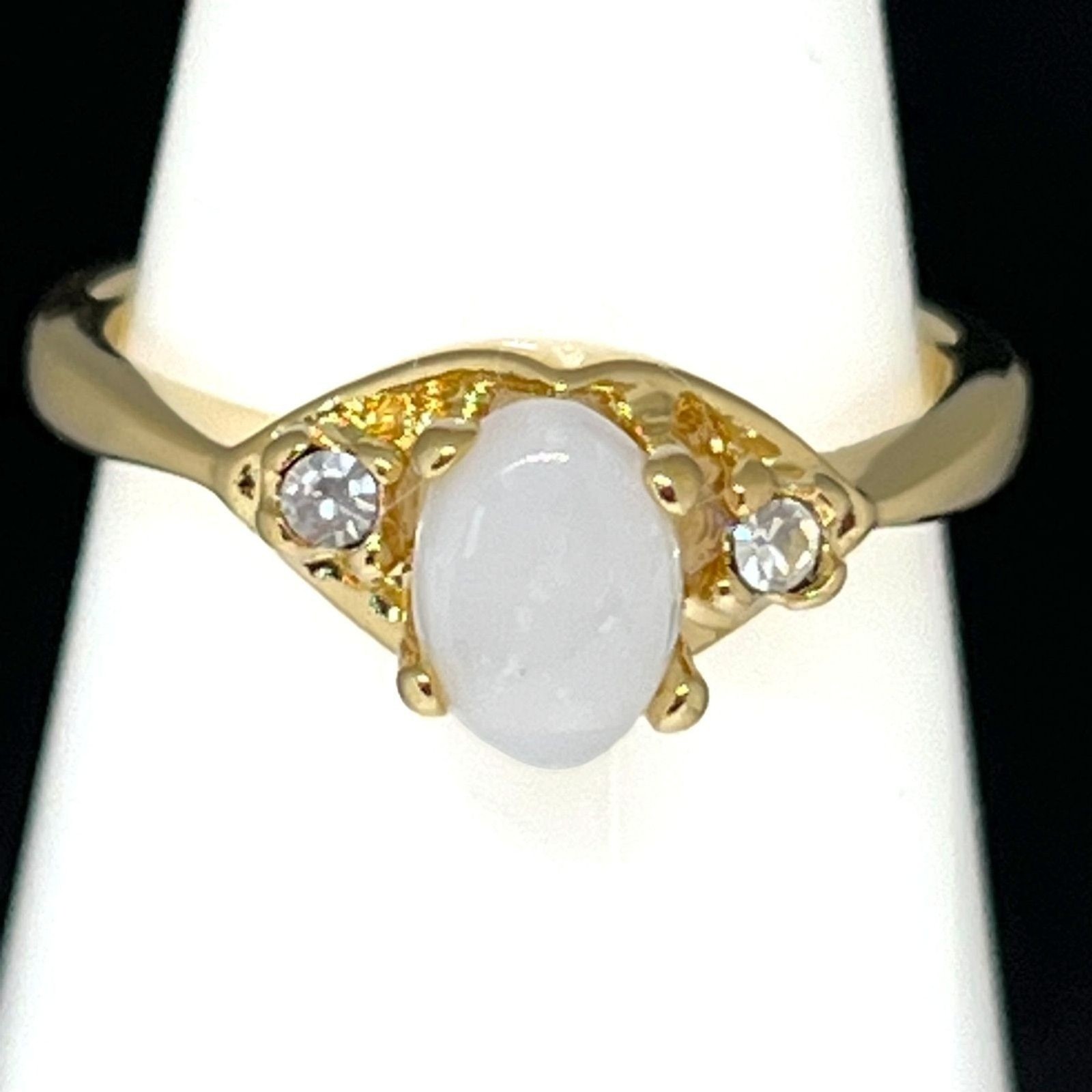 Vintage 1970s Uncas Opal Ring Size 7 14K Gold Plate Austrian Crystal -14M