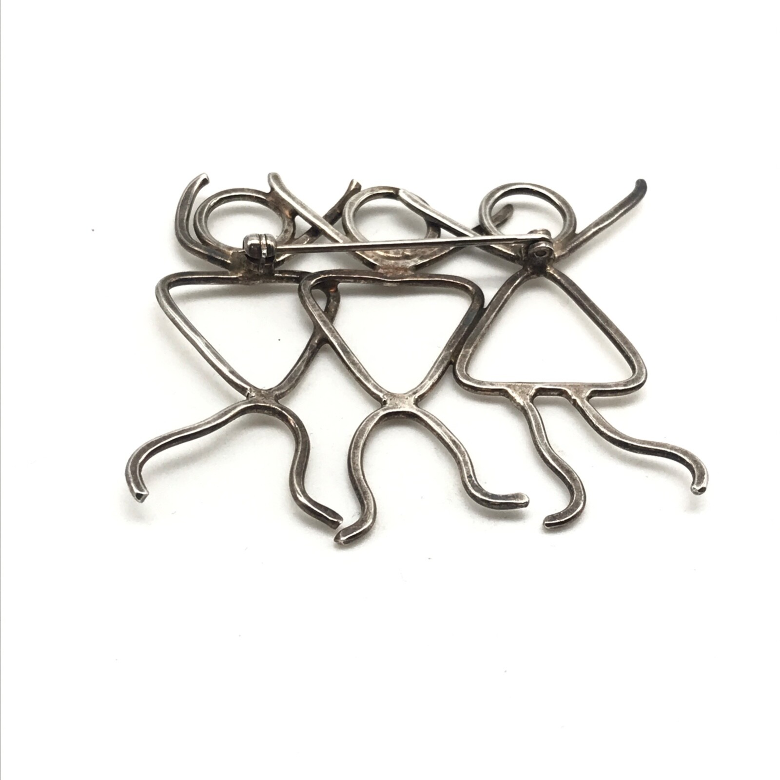 Vintage 925 Sterling Silver Modernist Three Person Stick People Brooch Pin