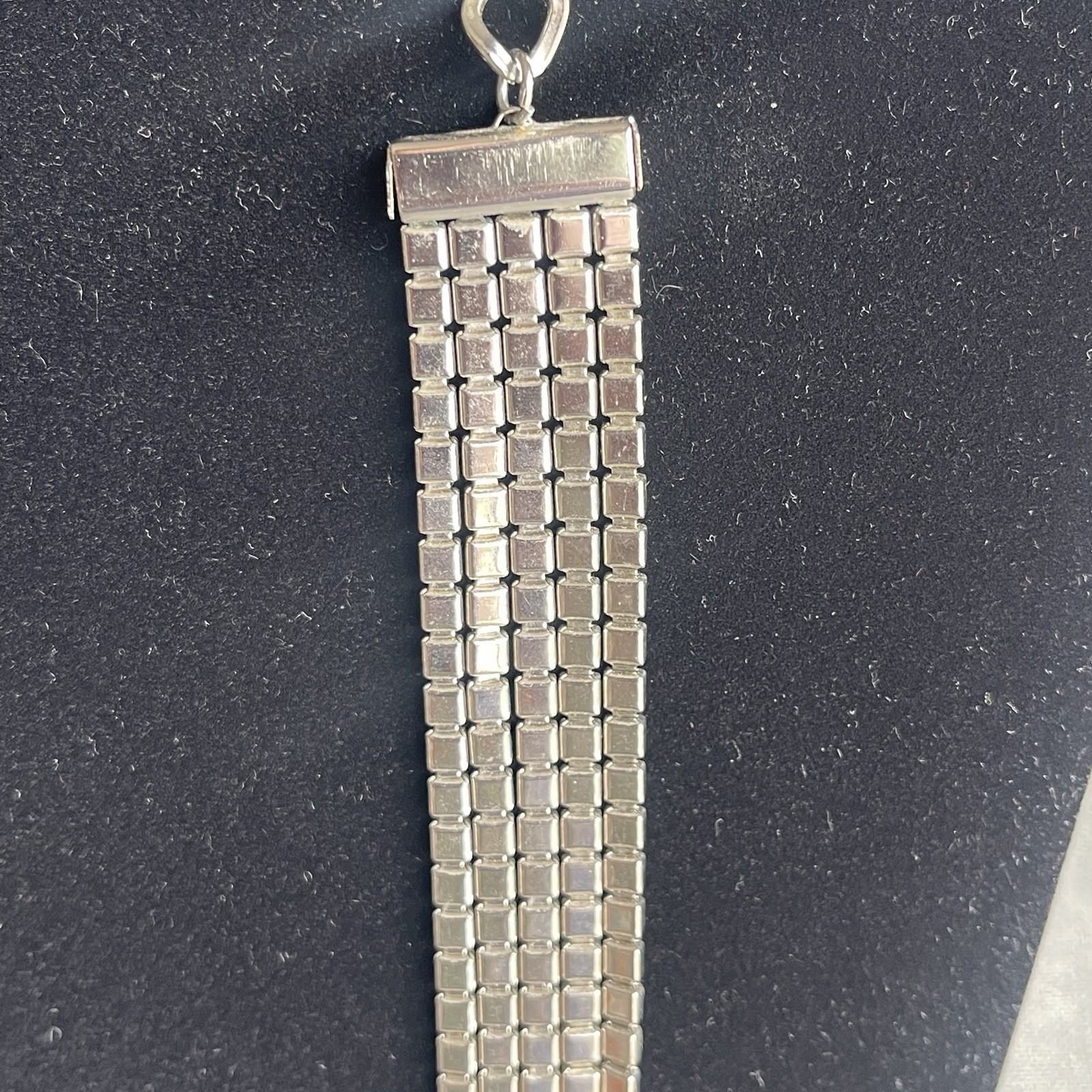 Vintage Silver Tone Metal Drape 5 Strand Necklace MCM Claw Clasp 25” Adjustable