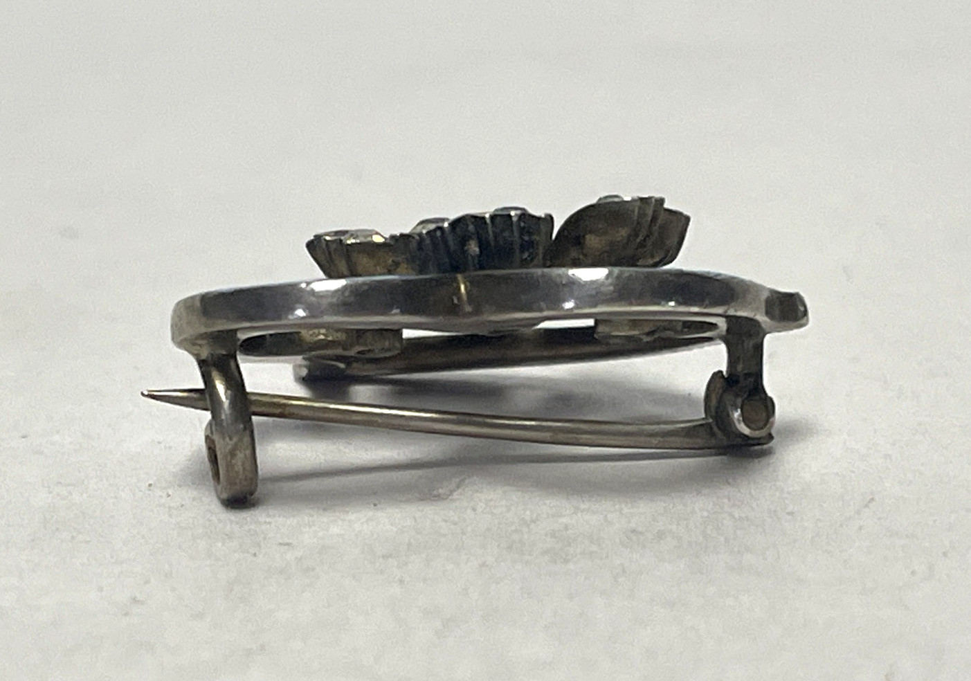 Antique Victorian Edwardian British Silver Paste Witch’s Heart Brooch Enamel 1″