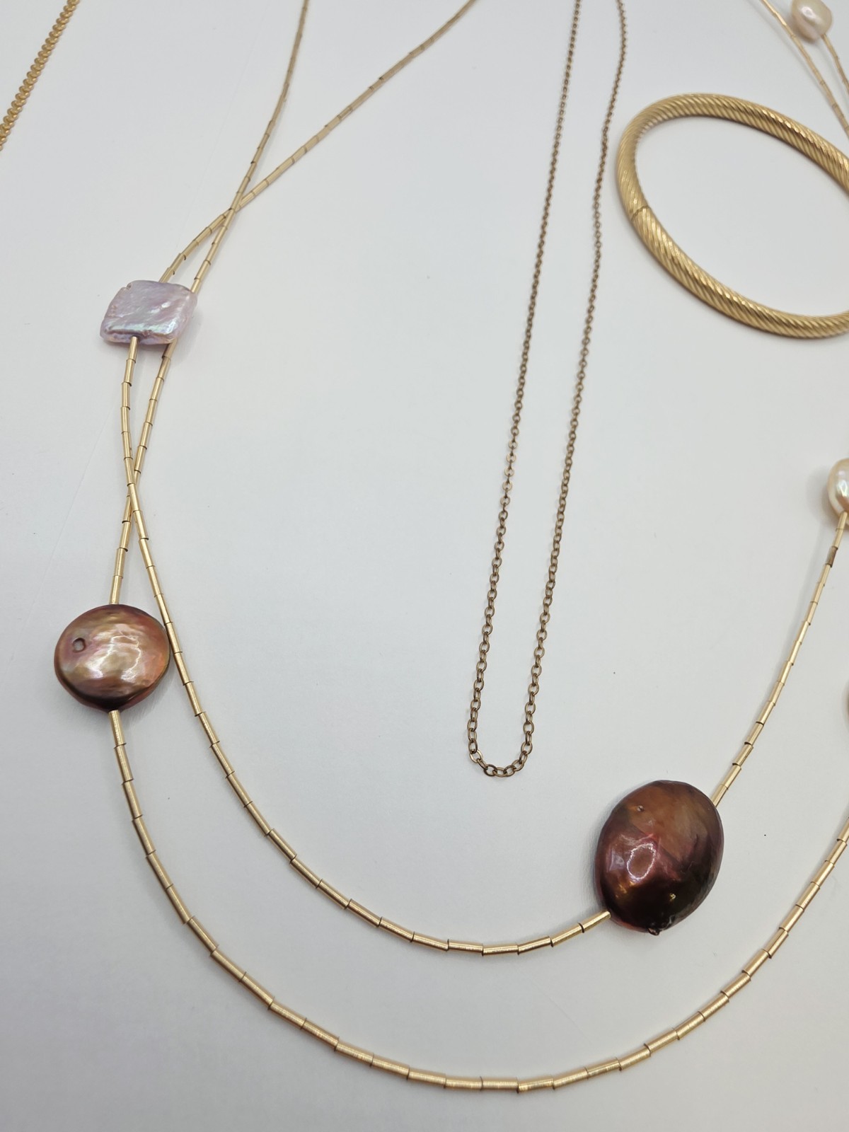 Vintage Gold Filled Jewelry 14K GF Marathon Bracelet Pearl Necklace 20g *read