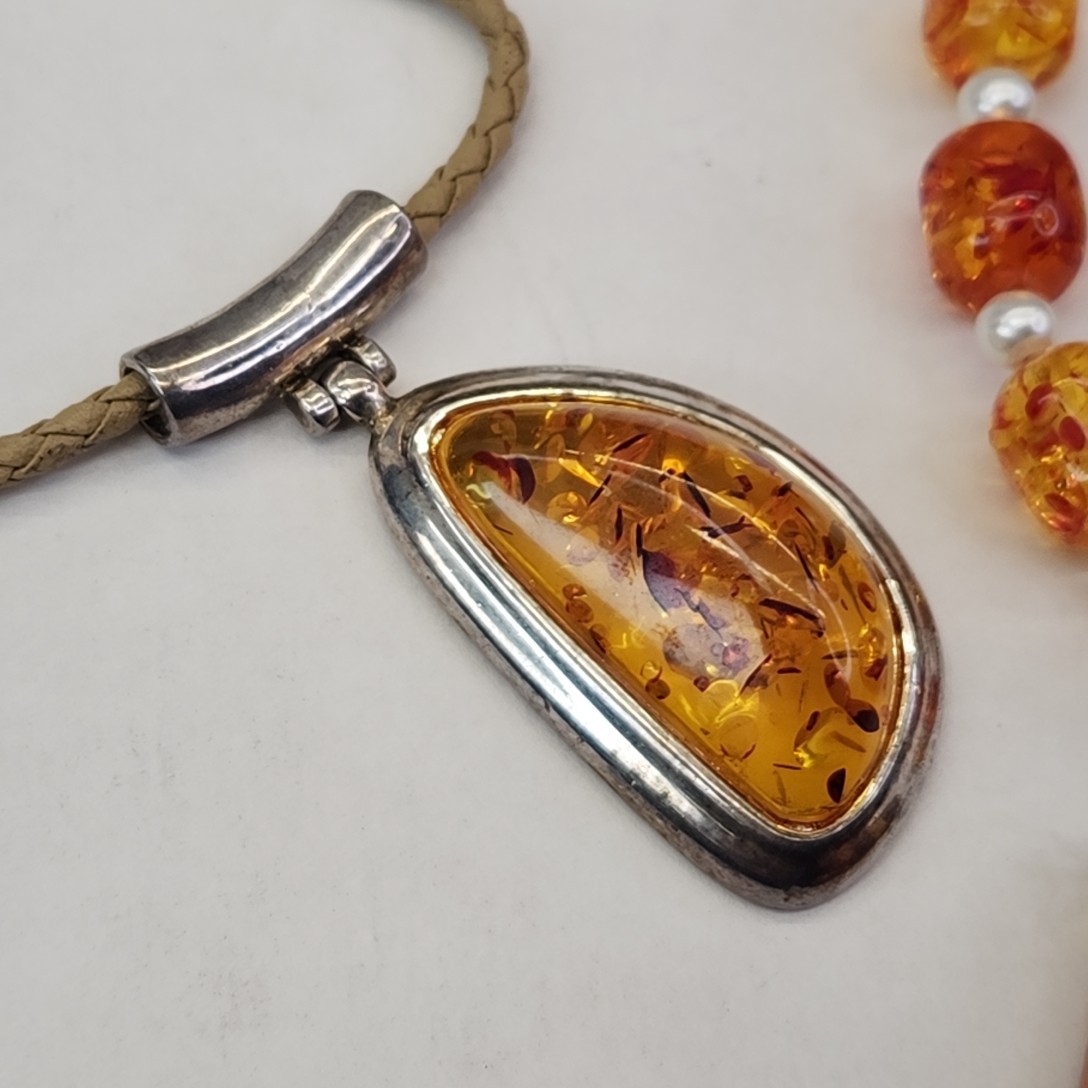 Faux Amber Necklace Lot of 6 Pendants Beads