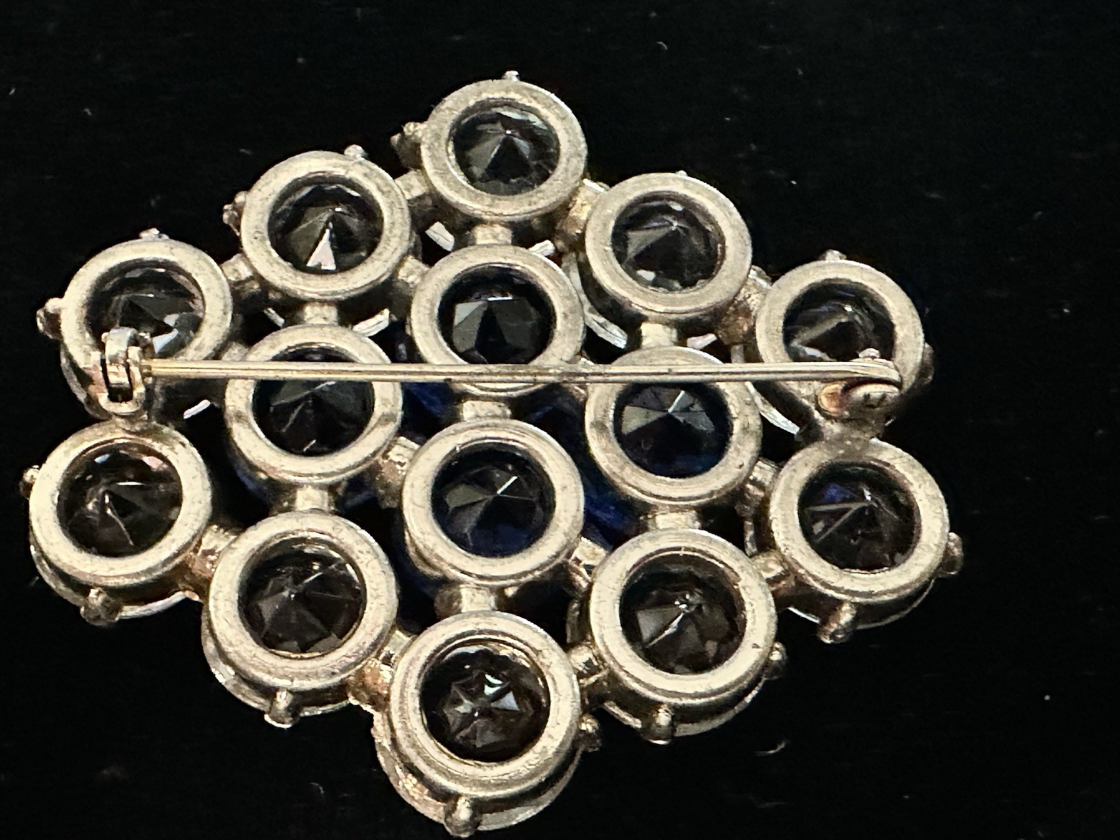 Art Deco Vintage Austrian Czech Clear Blue Crystal Glass SilverTone Brooch Pin