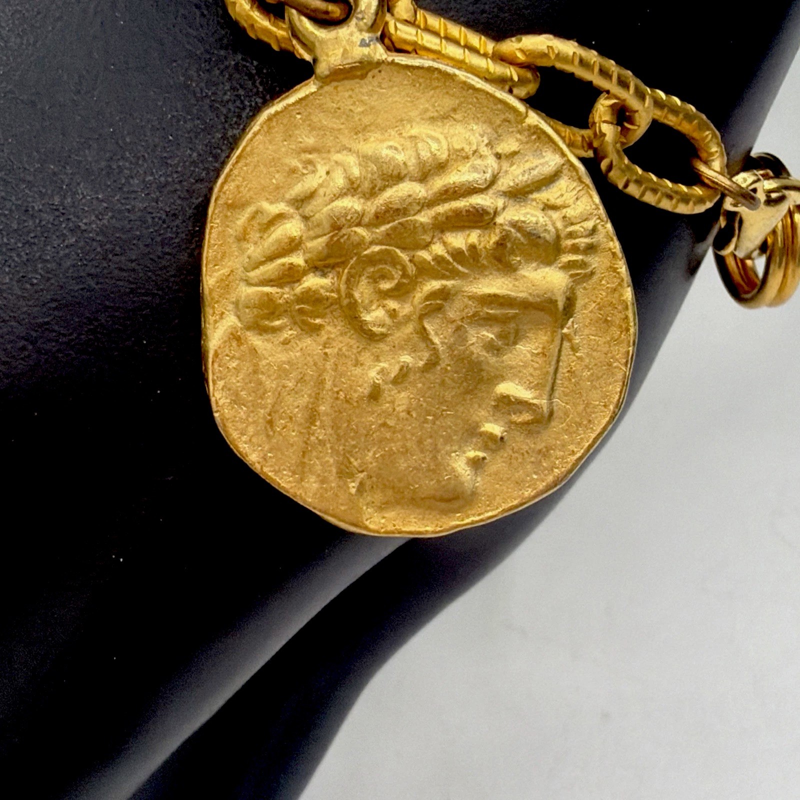 Vintage Gold Tone Coin Charm Bracelet • Ancient‑Style Medallions Textured Chain