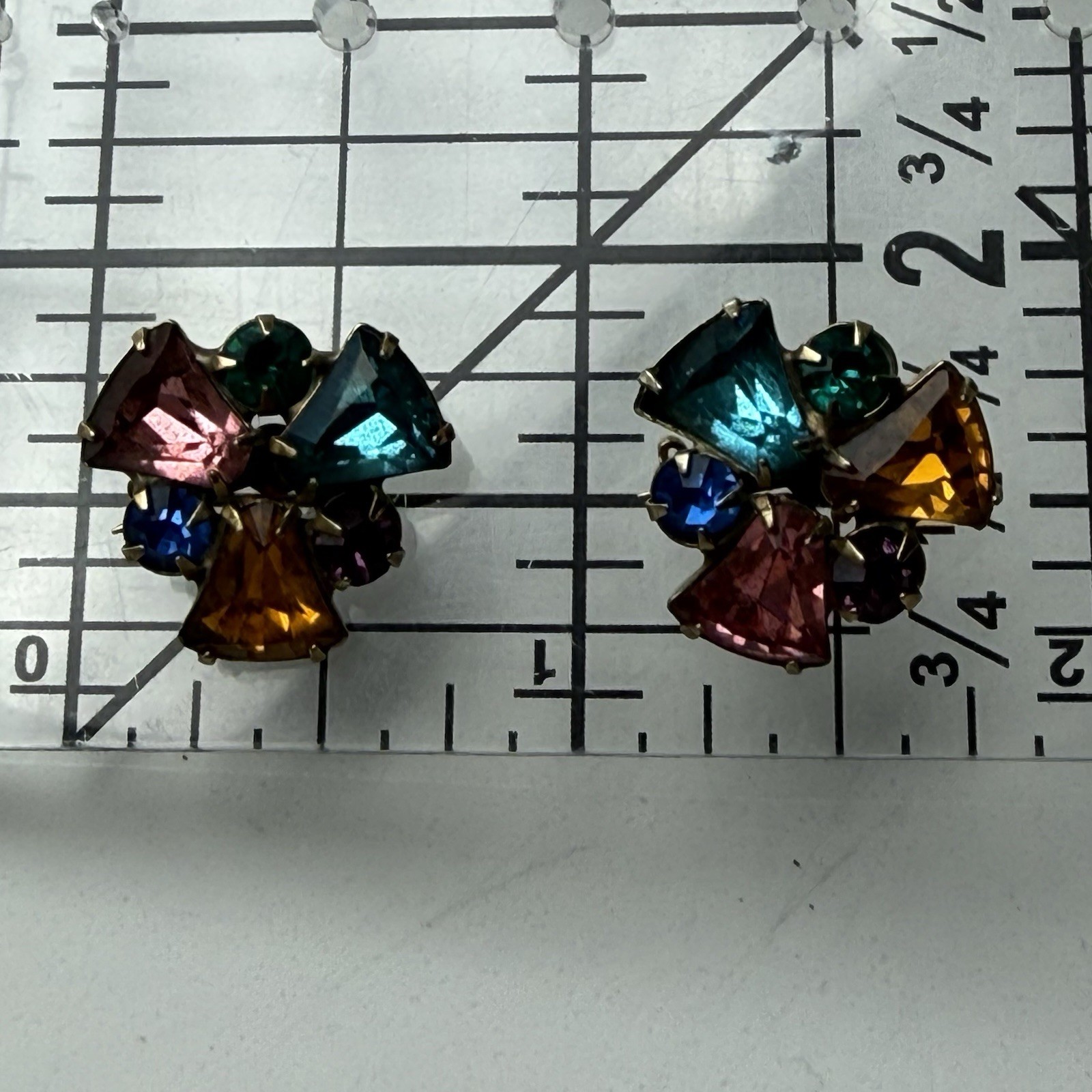 Vintage Rhinestone Scatter Collar Brooch / Pin Pair Multicolor Stones Gold Tone