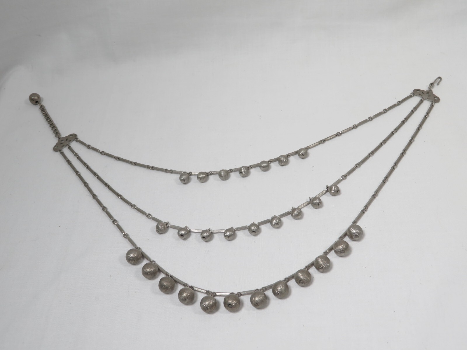Vintage Marino Necklace 3 Strand Silver Tone Metal Baubles