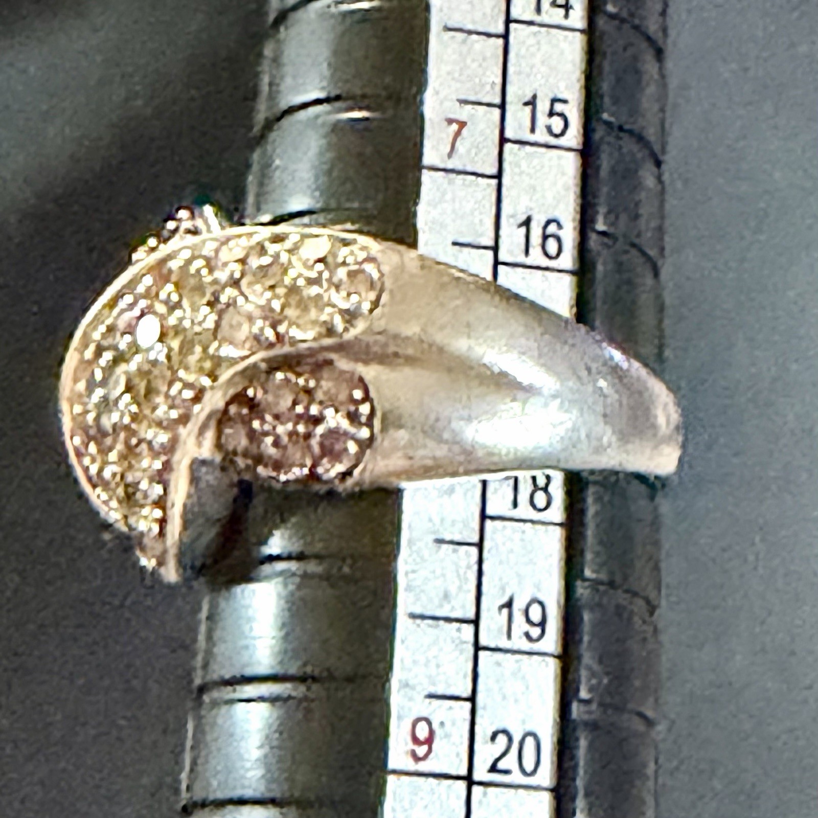 Stunning MEDA CZ Pave Sterling Silver Champagne Cocktail Ring Size 7.5 5g