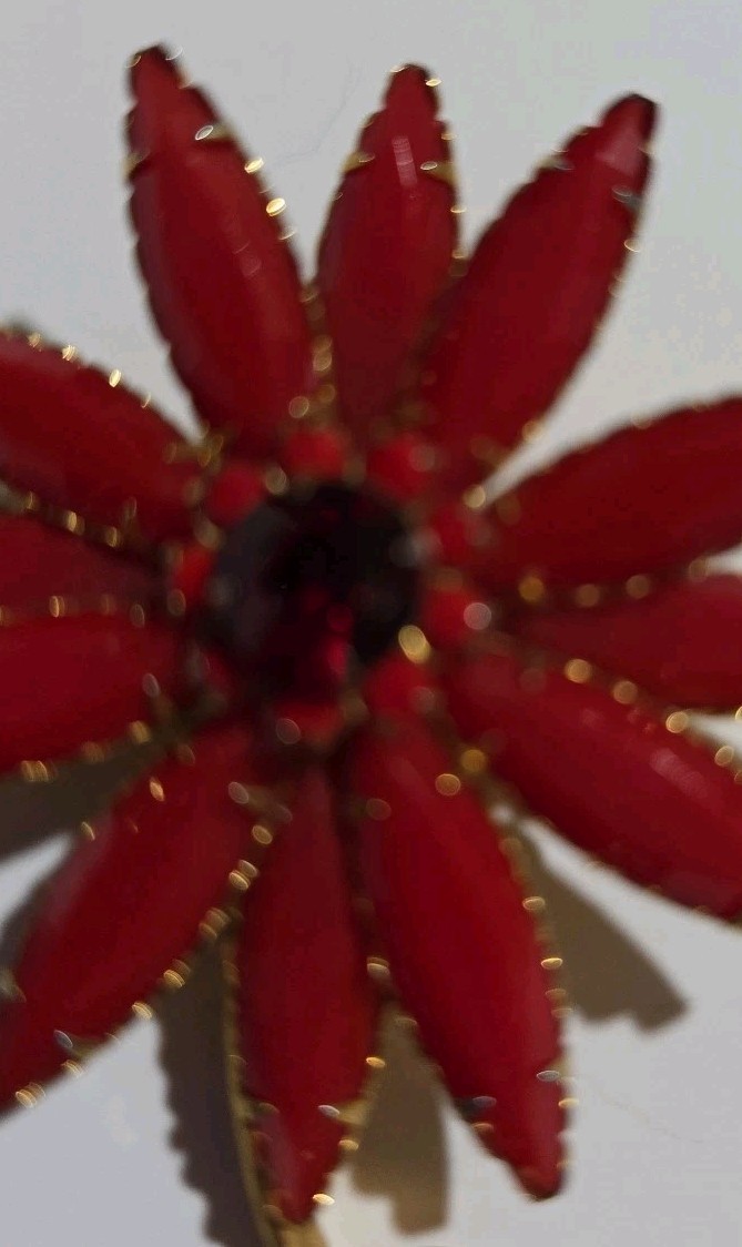 Vintage Red & Gold Lucite/Glass Flower Brooch Approximately 3-1/2 Inch