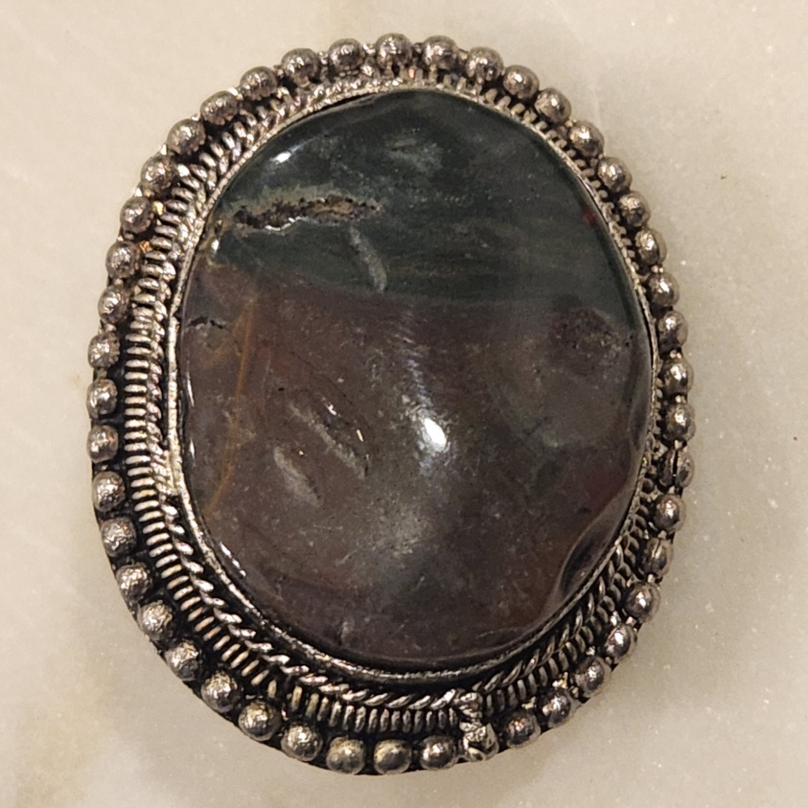Vintage Clip On Earrings Green Brown Stone Silver Tone Boho Earthy Nature