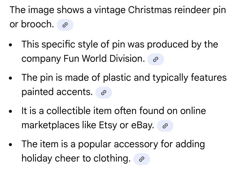 Vintage Fun World Division Adorable Christmas Reindeer Brooch/Pin