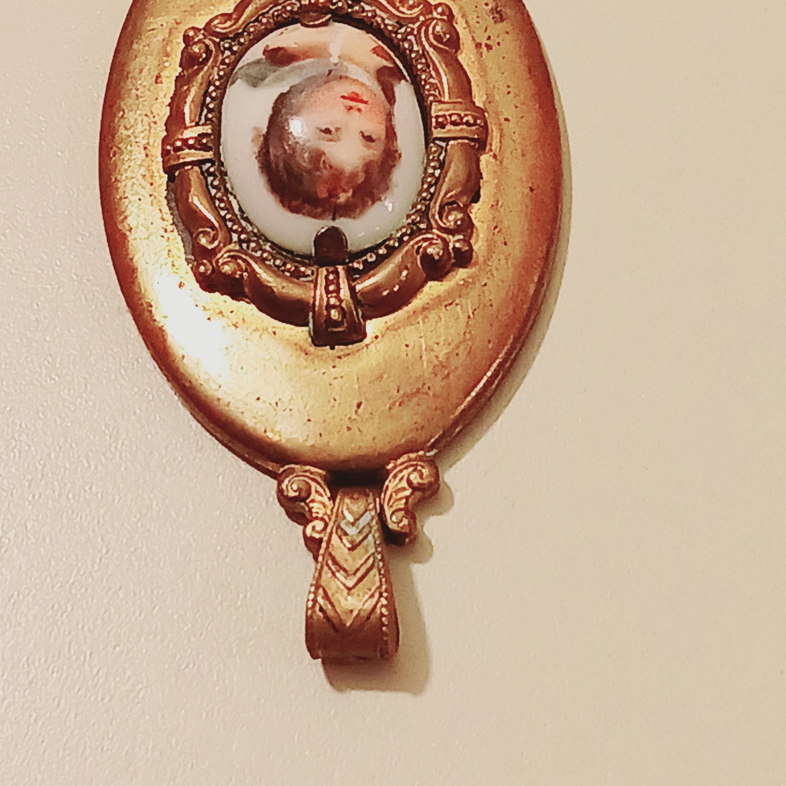 Antique Victorian Portrait Pendant Oval Gold Tone Jewelry Child Fine Art Estate