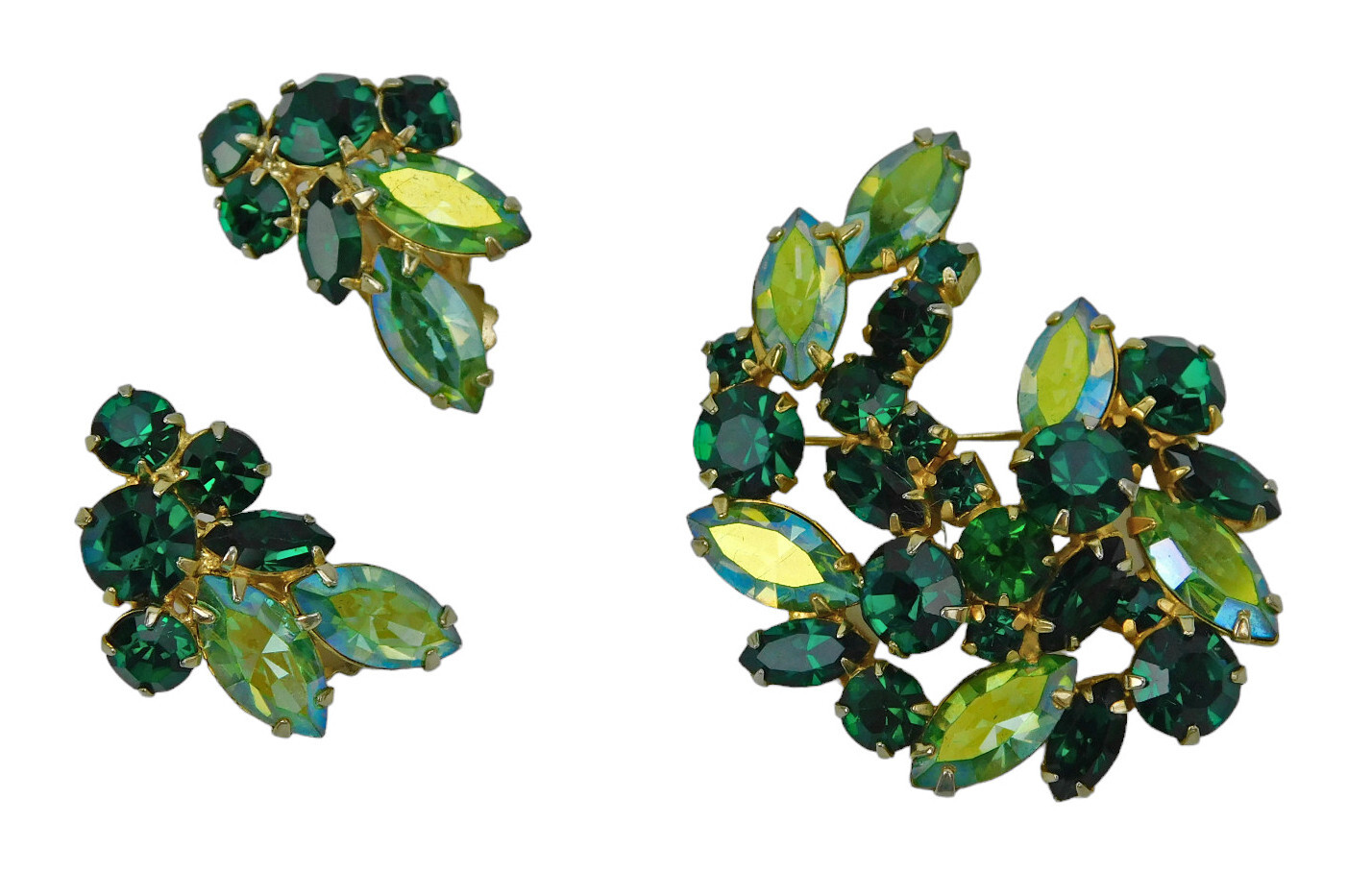 La Roco Rare Vintage Green Rhinestone Brooch & Jewelry Set
