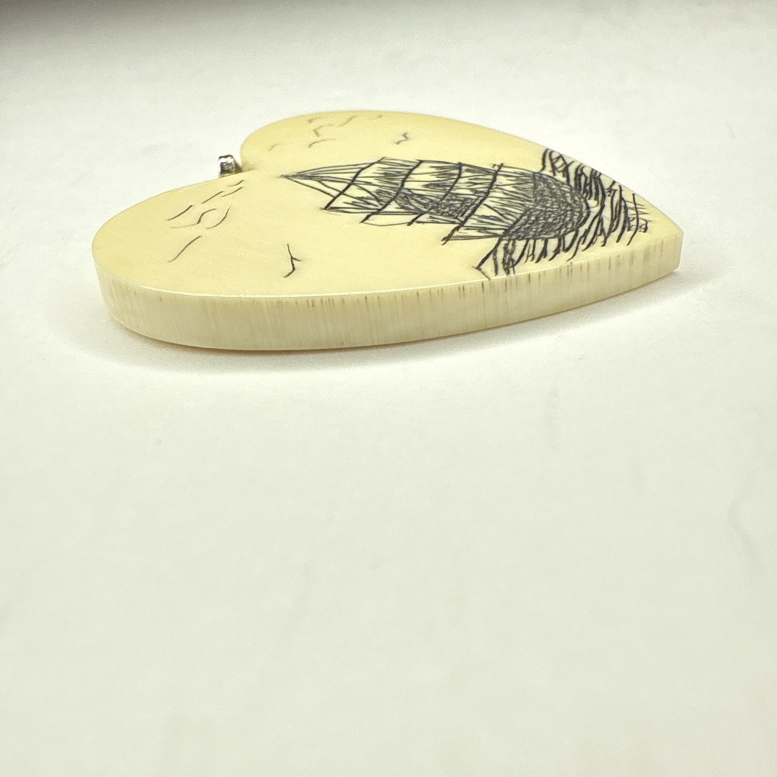 Vintage Scrimshaw Hand Etched Sailing Ship Pendant