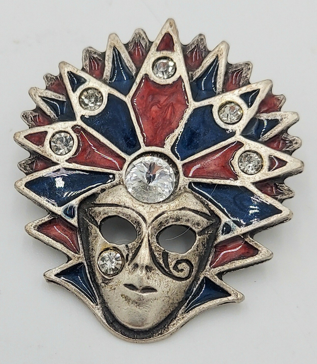 Venetian Mask Pendant Enamel Rhinestone Mardi Gras Jester Masquerade Carnivale