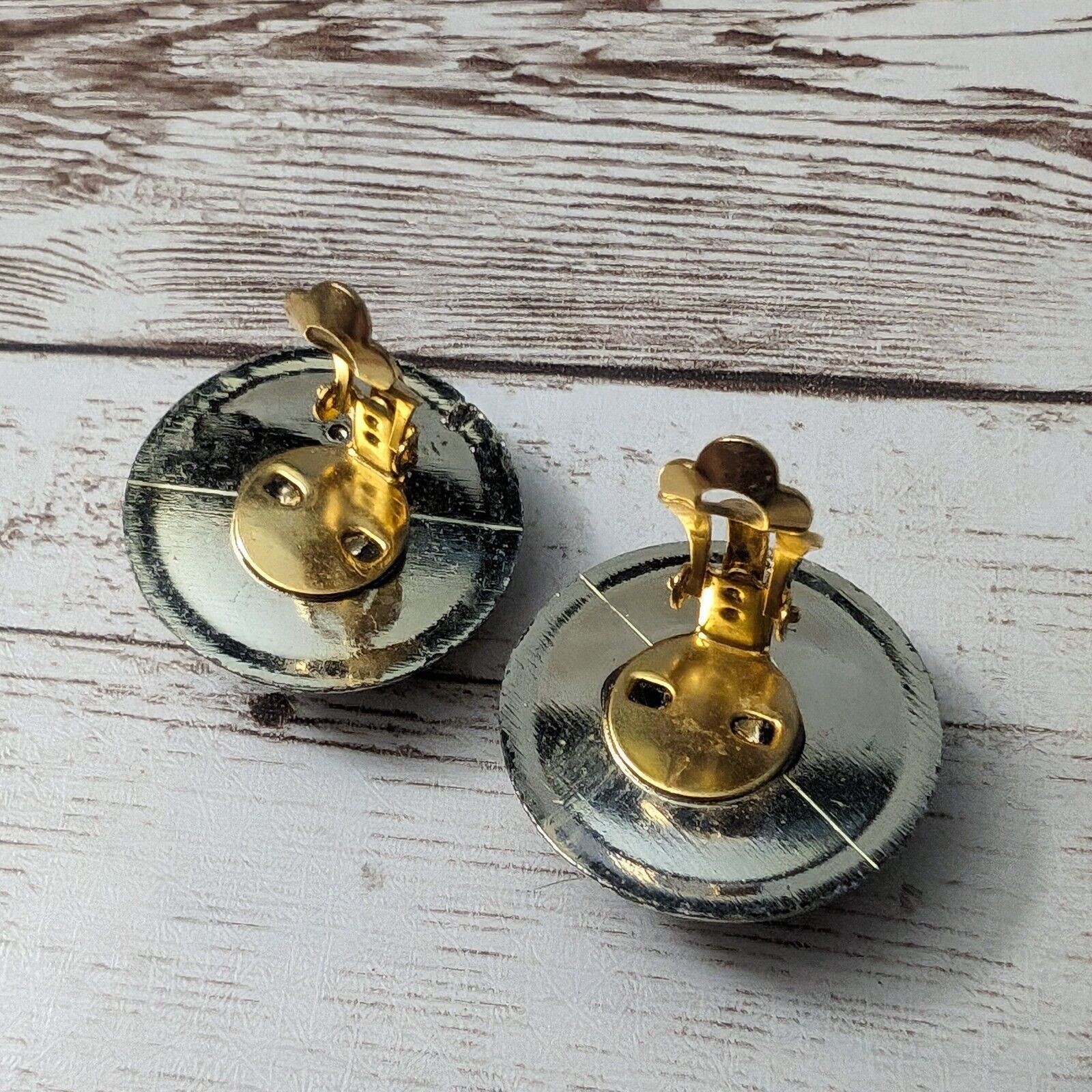 Vintage Clip On Earrings – Domed Patterned Brown with Gold Tone Halo