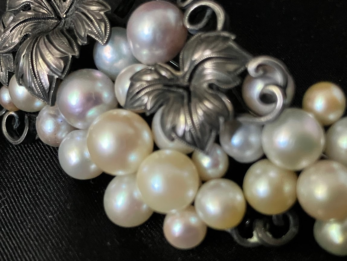 Vintage Sterling Silver Pearl Brooch 27 Multicolor Grape Vine Cluster 20g Tested