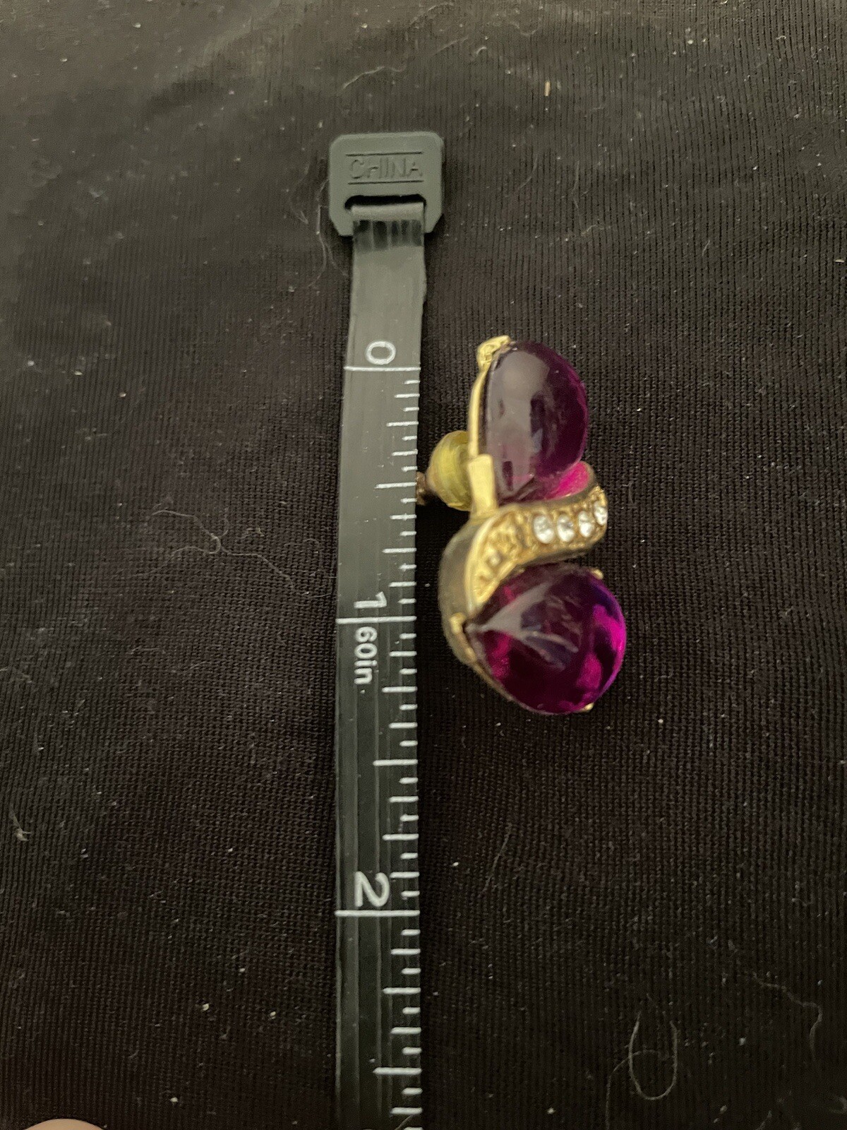 Vintage Two Sisters Fuchsia Red Purple Stones Gold Tone Earrings w/Gift Box