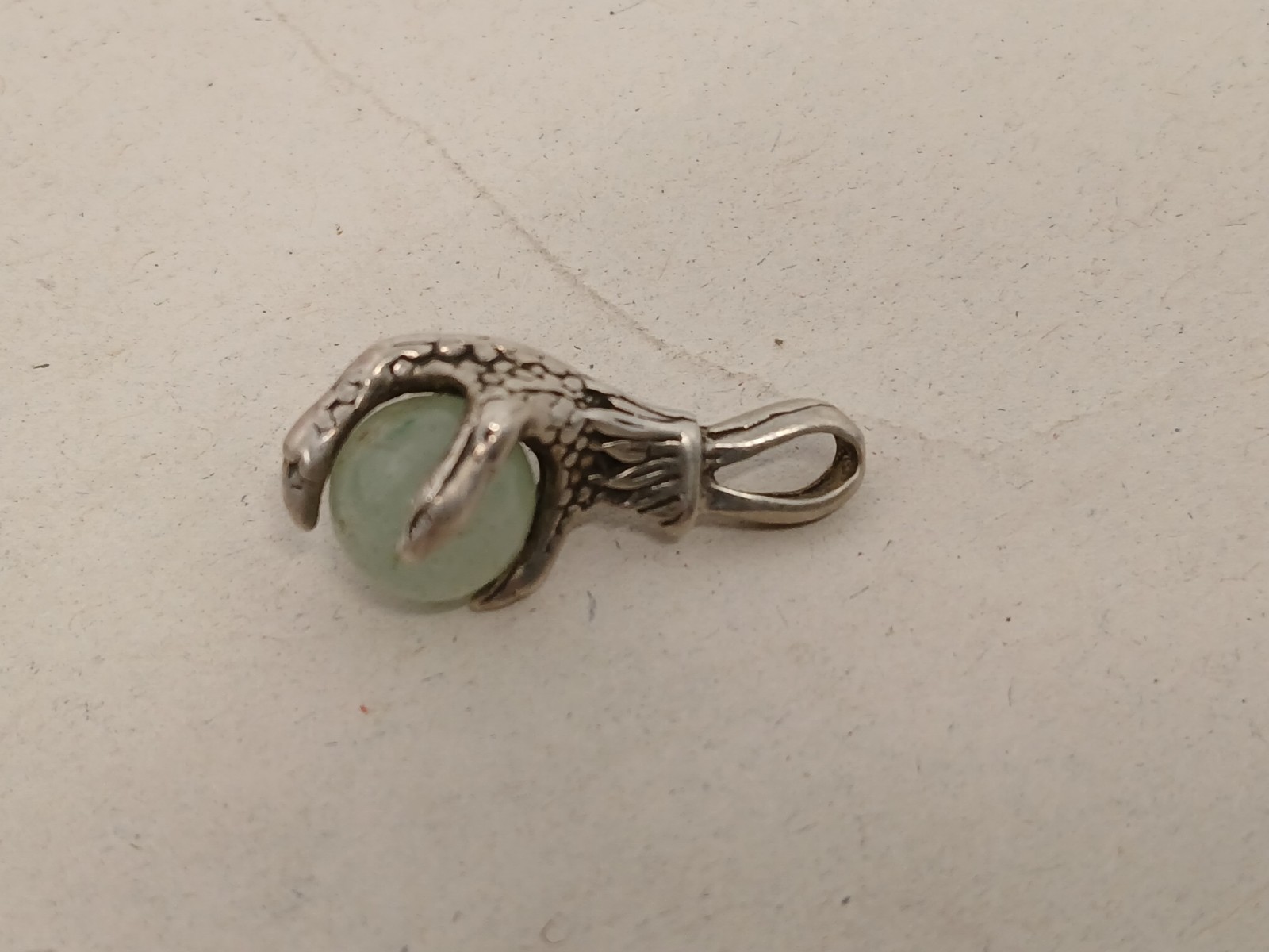 Vintage Silver Tone Claw Pendant Green Stone Metal Detecting Find Sterling?