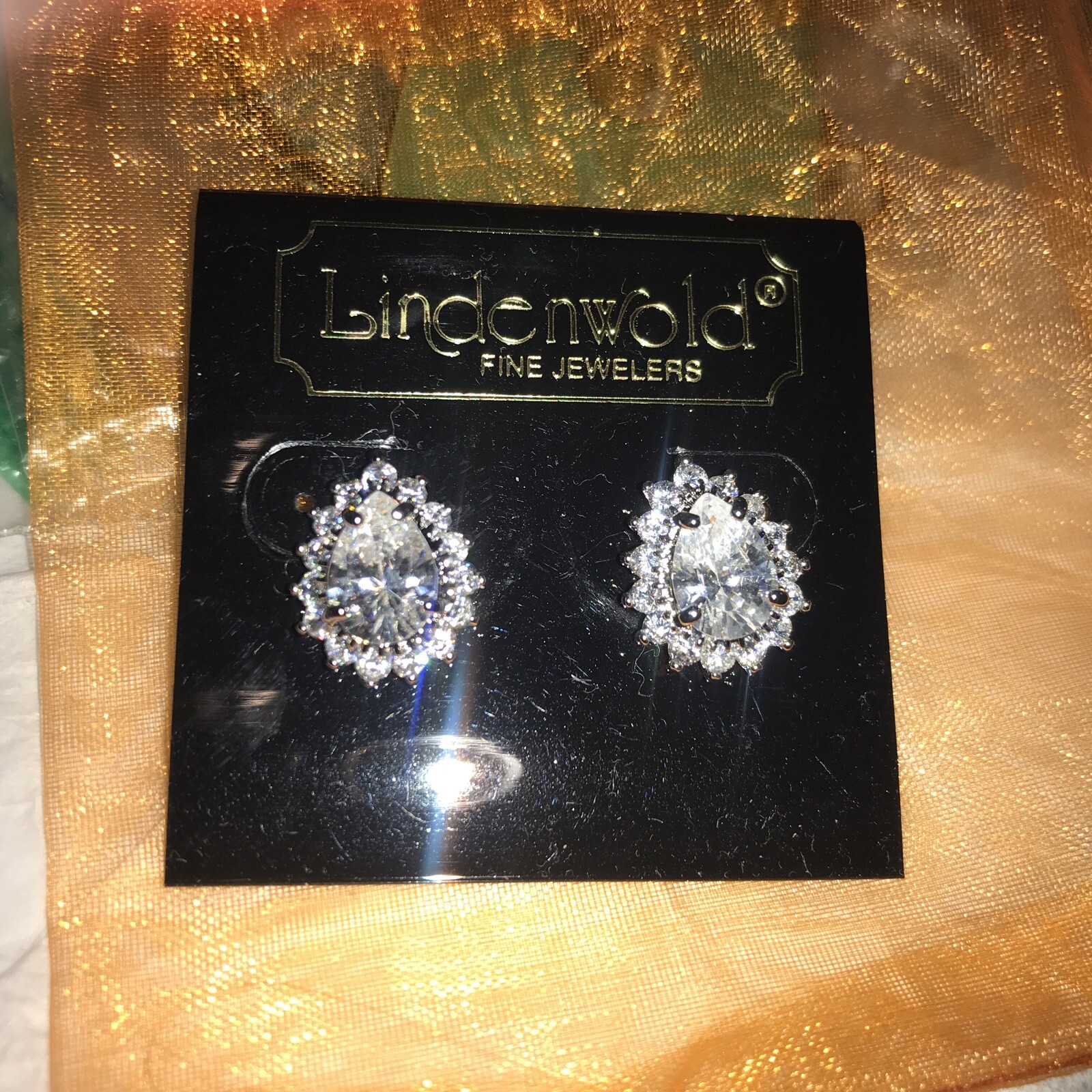 Vintage LINDENWOLD FINE JEWELERS Sterling Silver 2 Layers Rhinestones Earrings