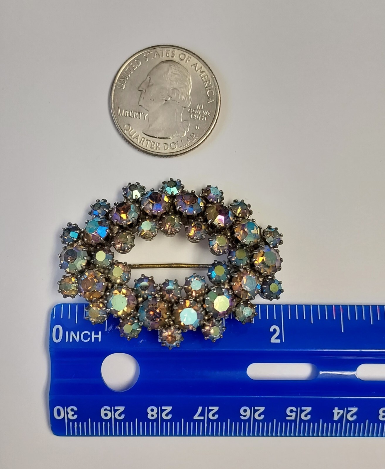 Vintage Aurora Borealis Rhinestone Brooch Pin AB Glass Cluster Prong Set
