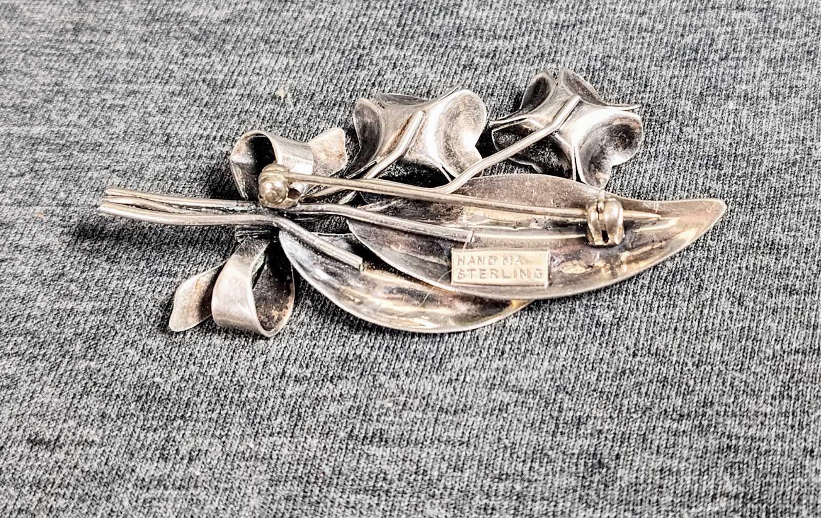Vintage Mid Century Sterling Silver Handmade Floral Bow Bouquet Brooch Pin