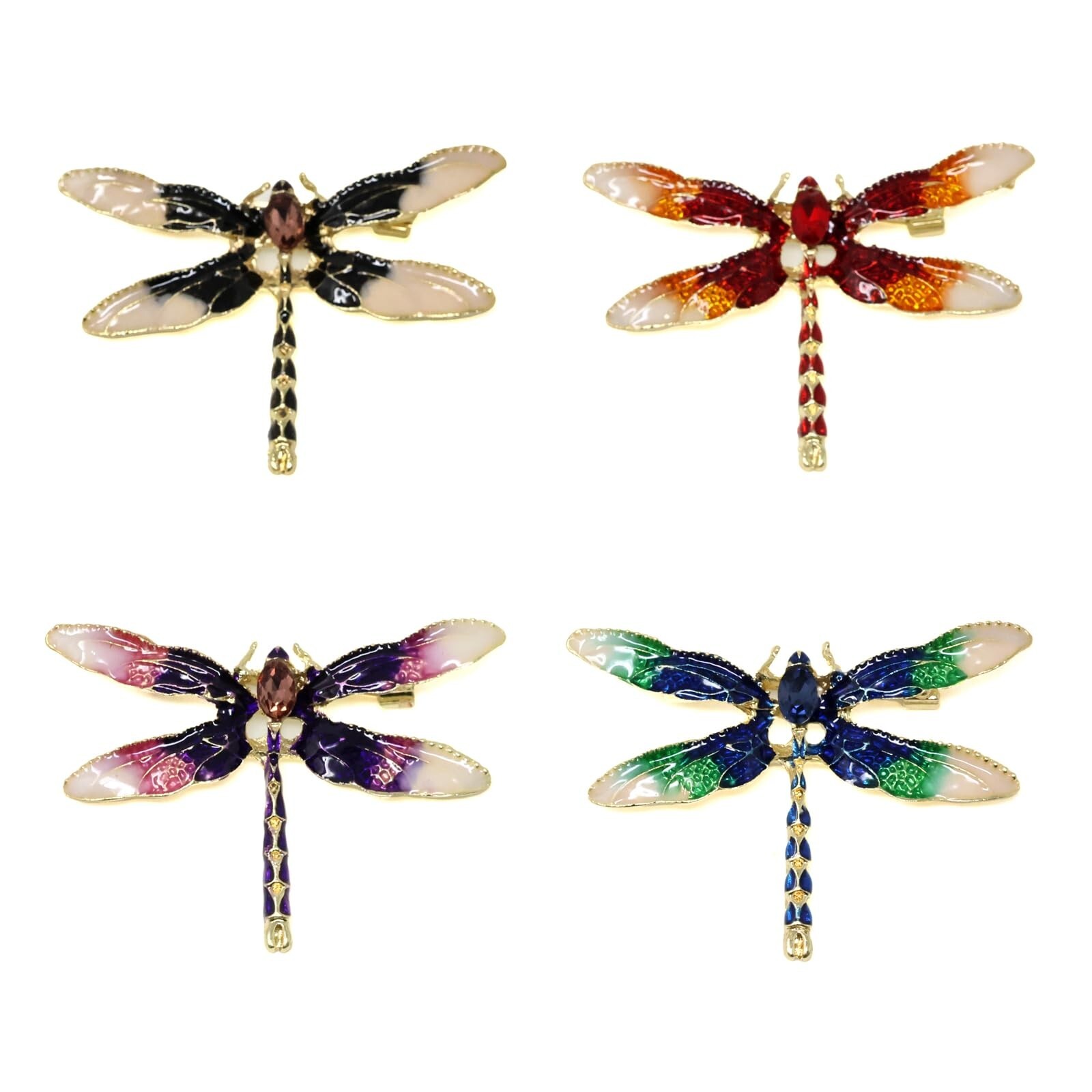 Honbay 4PCS Chic Dragonfly Brooch Pins Enamel Alloy Cute Animal Dragonfly Bro…