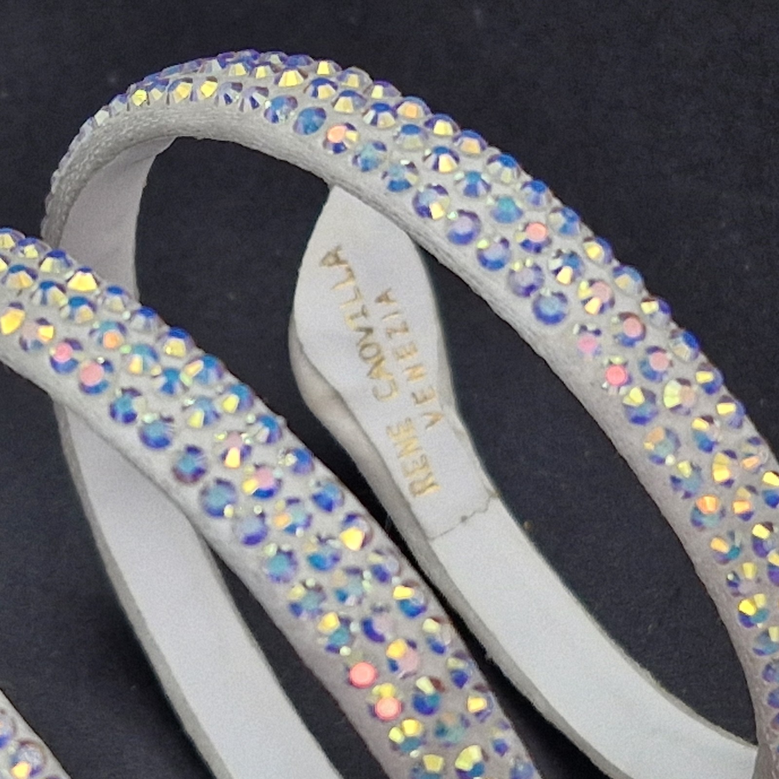 Rene Caovilla Italy White Cleo Snake Wrap Bracelet Leather Rhinestones