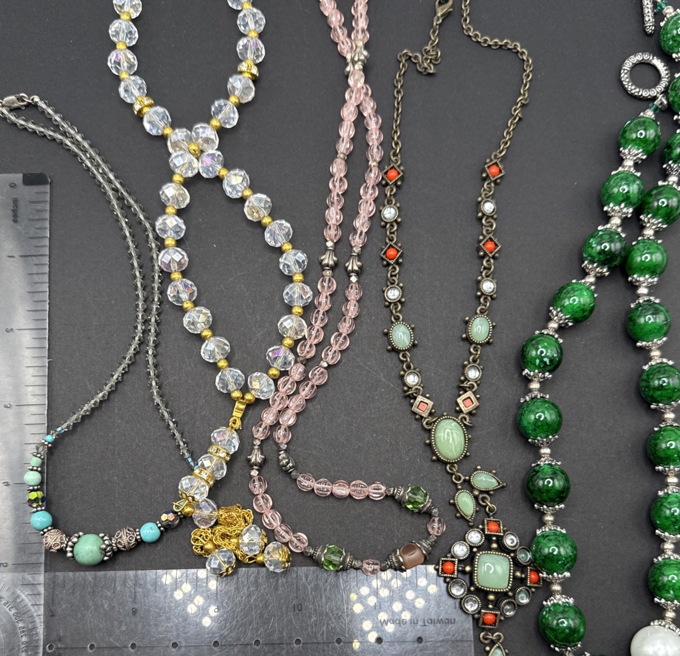 Lot Of 5 Necklaces Vintage To Now Crystal Beads Rhinestone B44