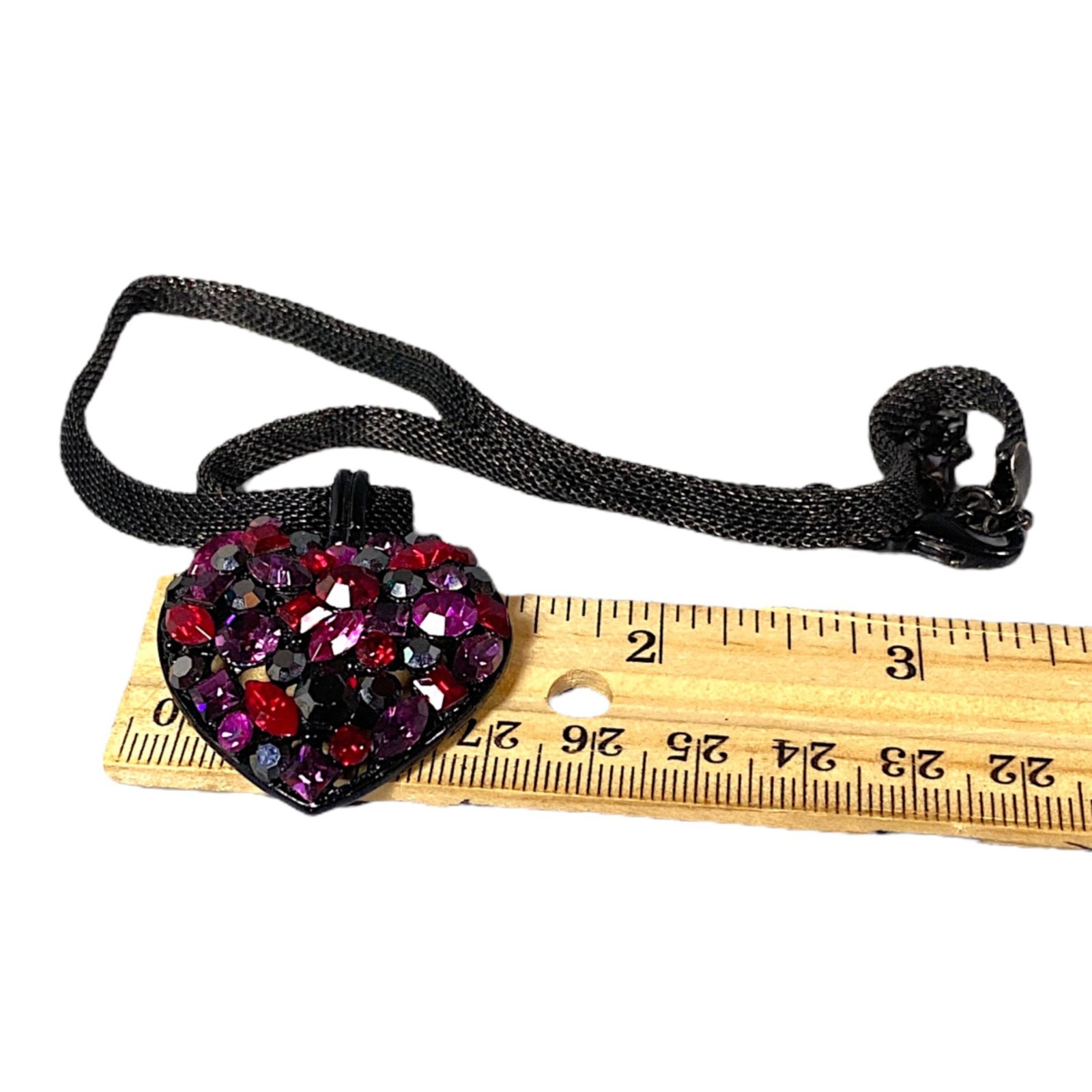 Goth Choker Necklace 15” Black Mesh Chain Heart Pendant Charm Witch Punk Y2K VTG