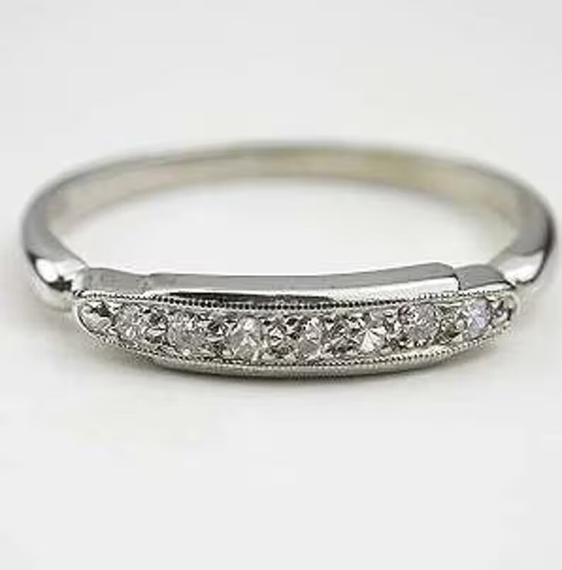 1/3 CTW White Round Cut Simulated Diamond Art Deco Wedding Band 925 Silver Ring