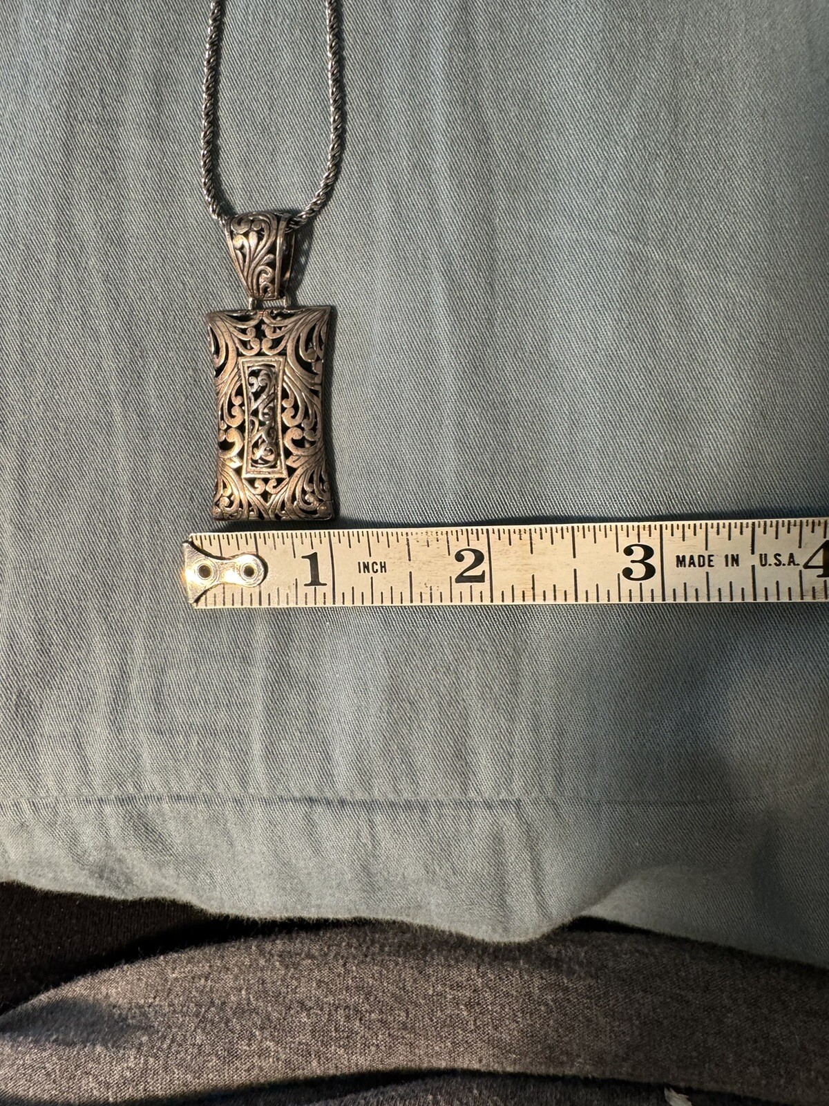 Art Nouveau Necklace 925 Sterling VTG 3/4 In Bale 17.5 In Drop 1.5 In Pendant