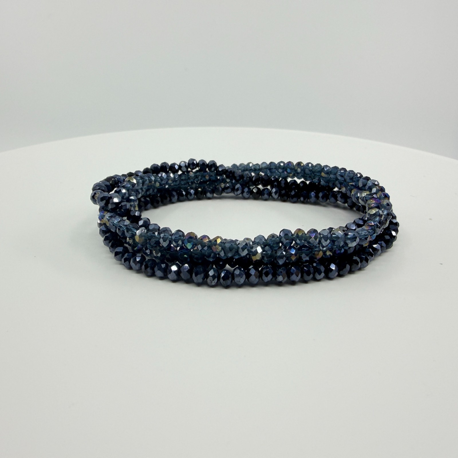 Vintage Navy Blue Crystal Beaded Multi Strand Wrap Bracelet Minimalist Boho Y2K