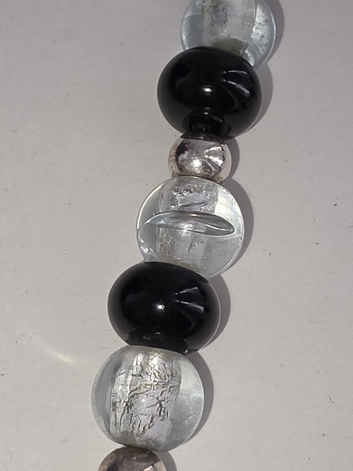 VTG Sterling Black Clear Glass Bead Necklace 60.97g