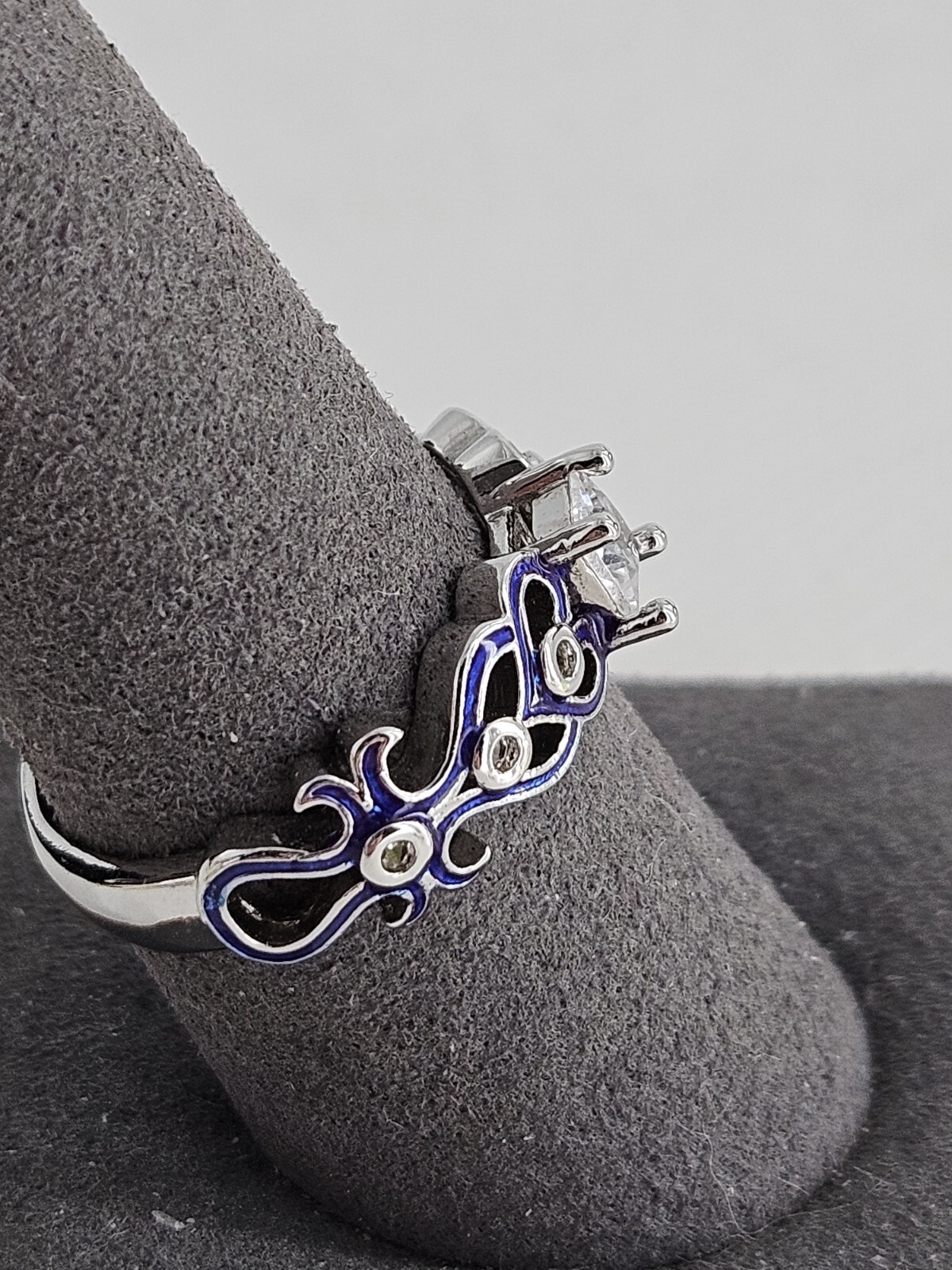Estate Sterling Purple Enamel Rhinestone Ring And Sterling Blue Rhinestone Ring