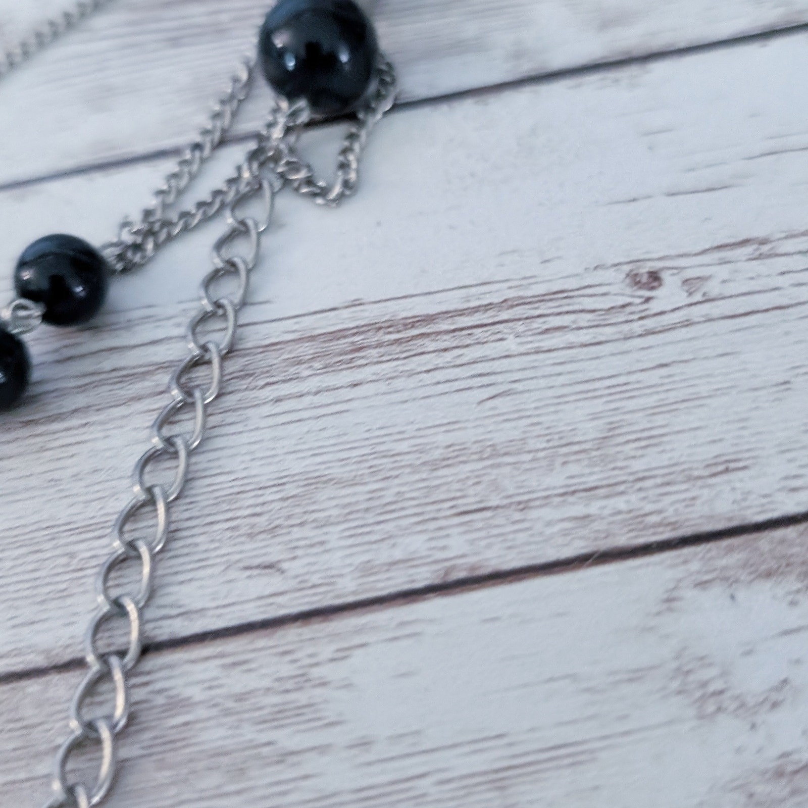 Vintage Necklace Layered Silver Tone with Black Accents Statement