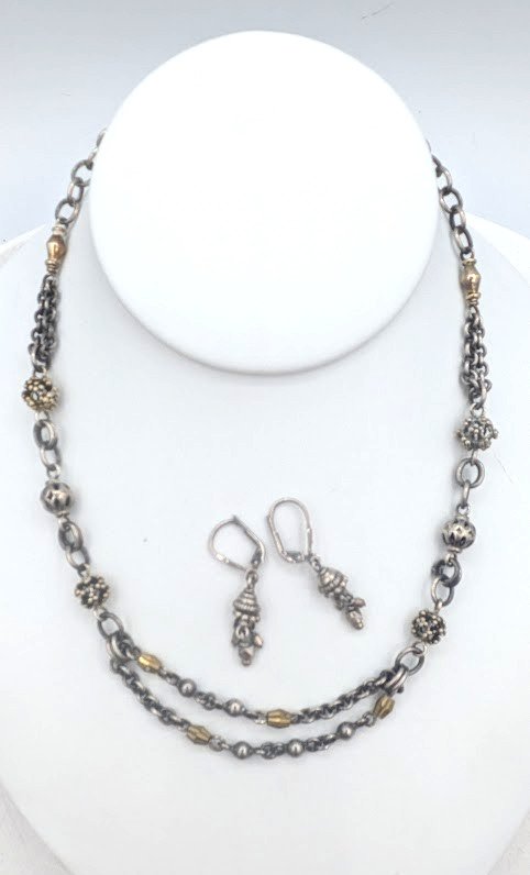 Sterling Silver Necklace Earring Set Artisan 925 Chain Link