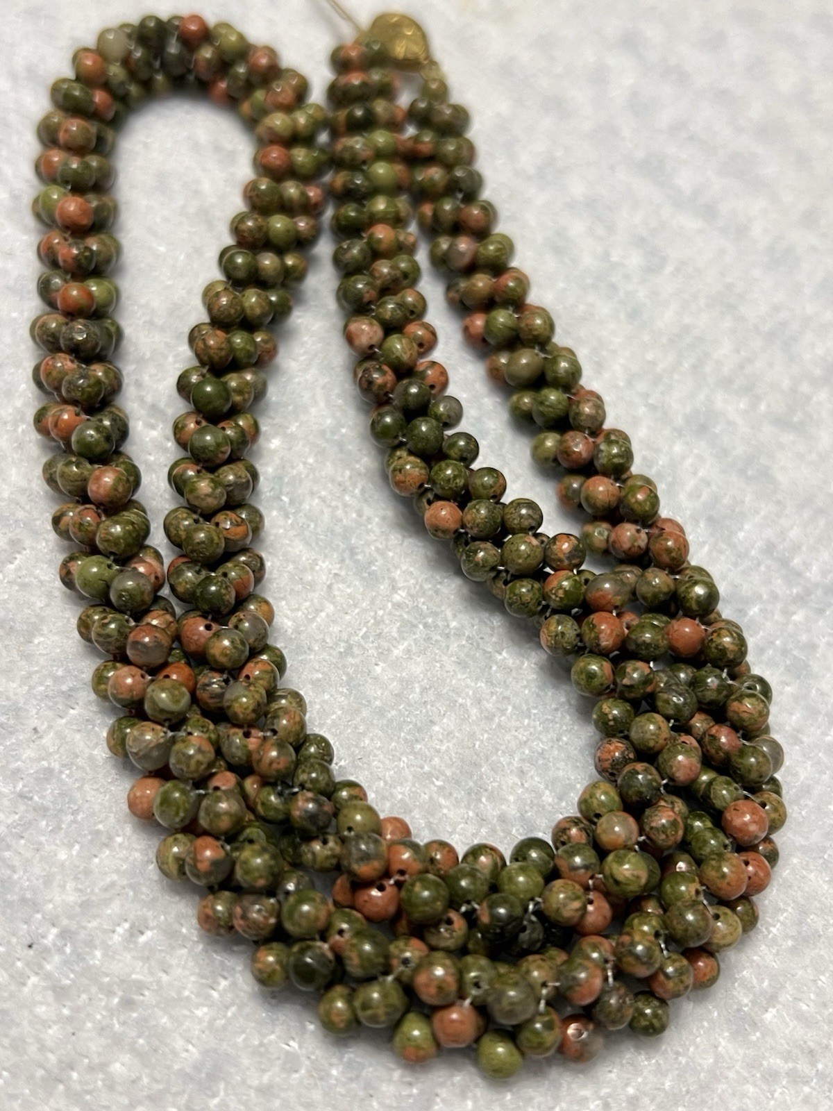 VINTAGE SOUTHWESTERN ARTISAN UNAKITE STONE NECKLACE 22.5” STERLING SILVER 925