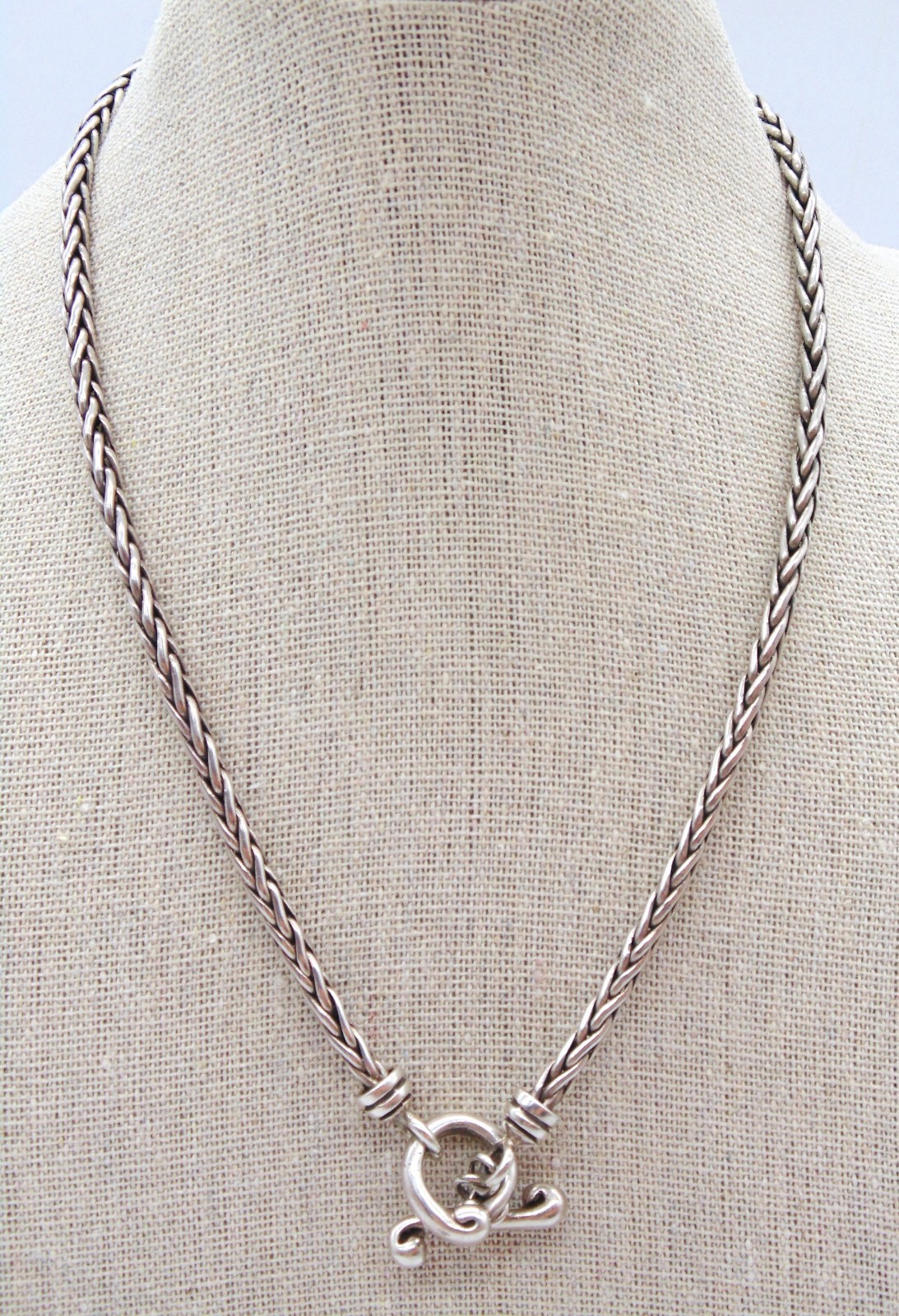 Vintage 33Gm ~ WAVY TOGGLE WHEAT CHAIN NECKLACE ~ 925 STERLING SILVER Tested 17″
